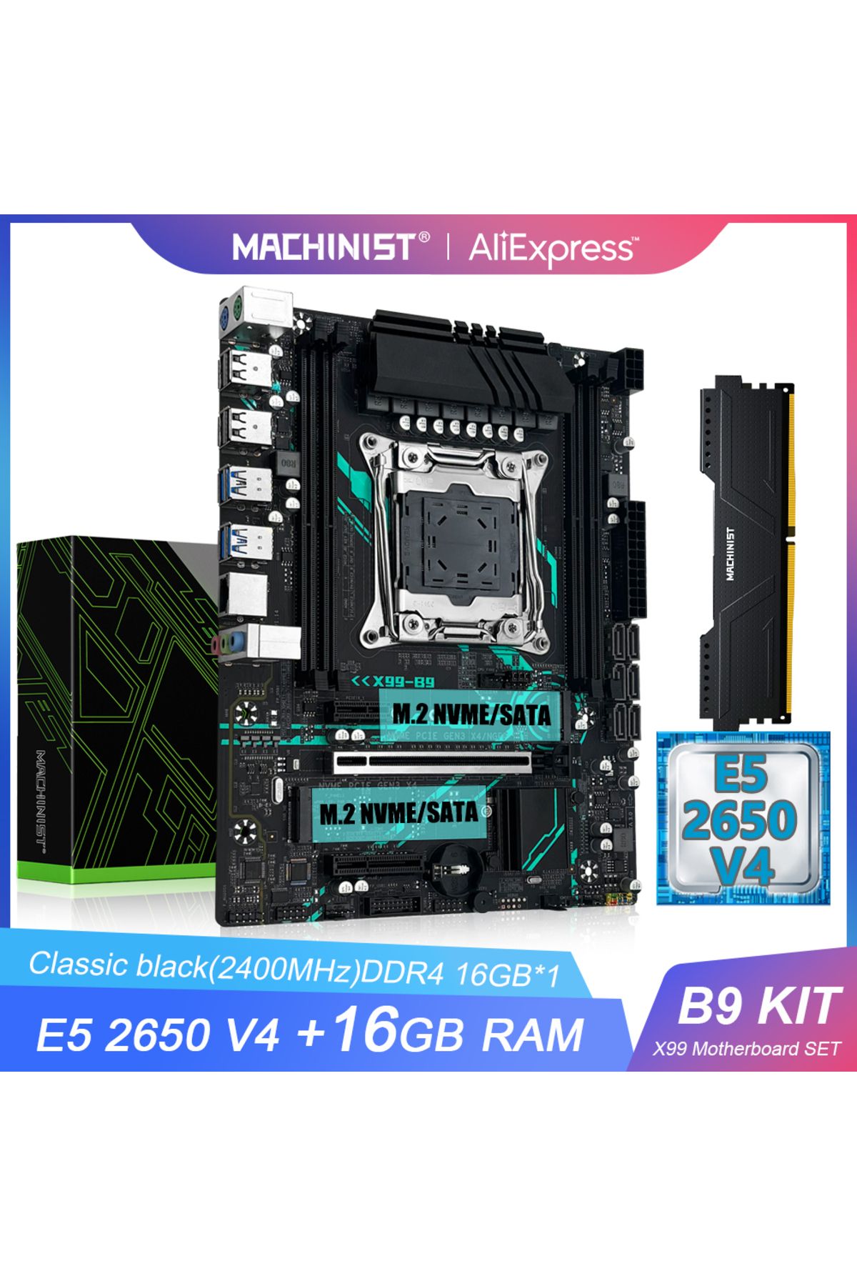 Choice-MACHINIST B9 Kit X99 Motherboard LGA2011-3 Intel Xeon E5 2650 V4 CPU processor Set ECC DDR4 16GB ... 8