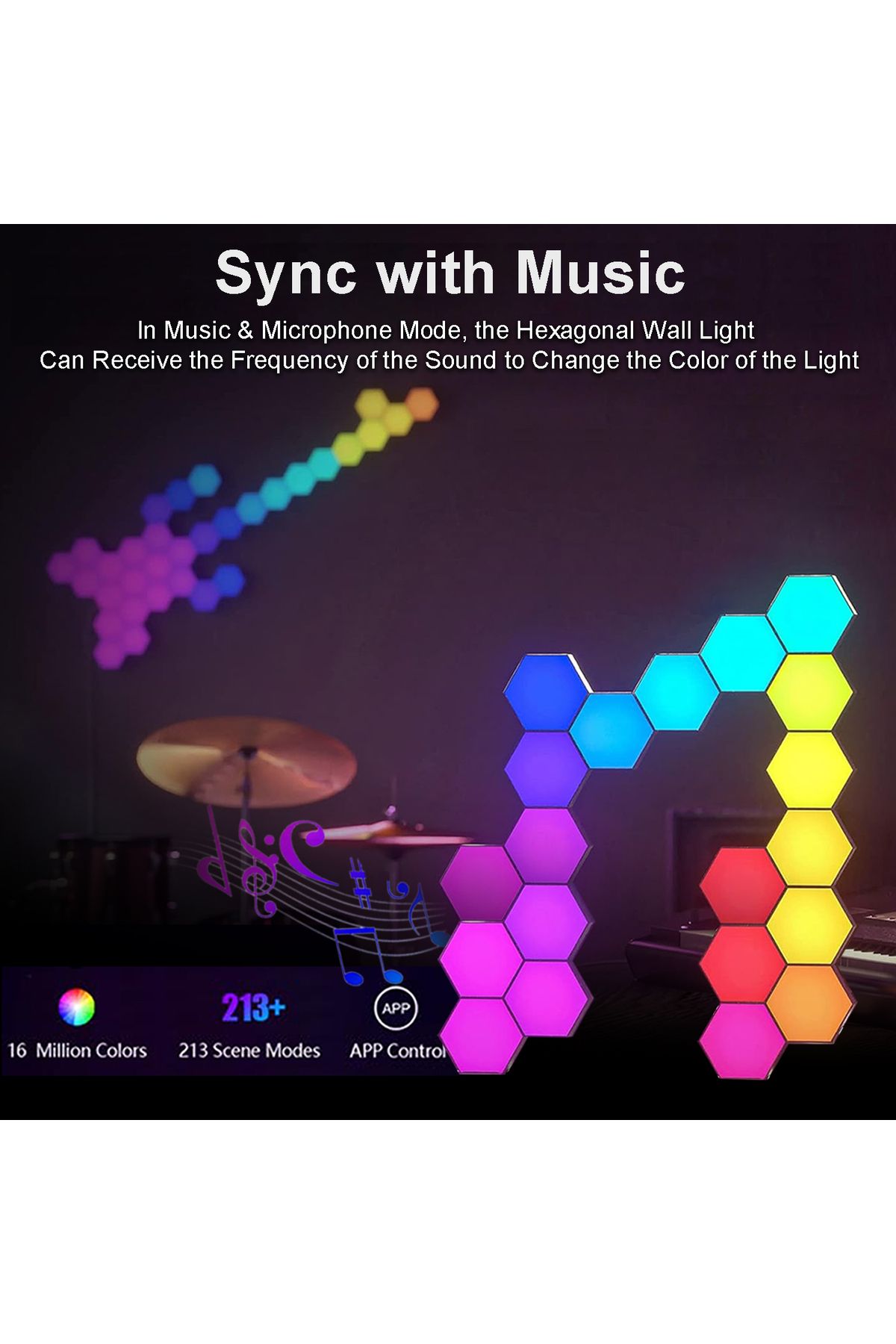 TouCloud-RGB Intelligent Hexagon Wall Light Color Changing Ambient Night Light Hexagonal Lights Shape DIY ... 6