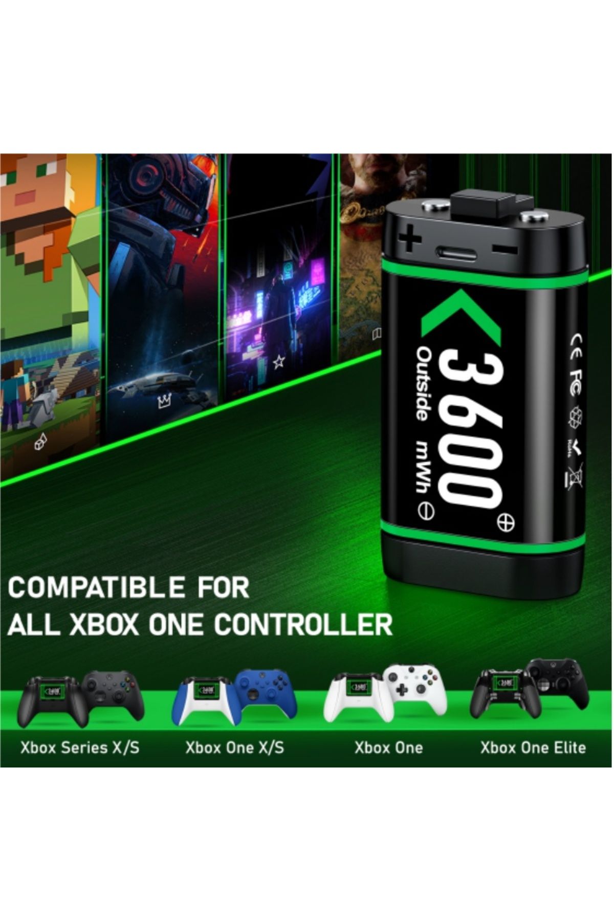 DinoFire-4X3600mWh Rechargeable Battery For Xbox One  Xbox Series X/S/Xbox One S/X charger + USB/Type-C Ch... 4