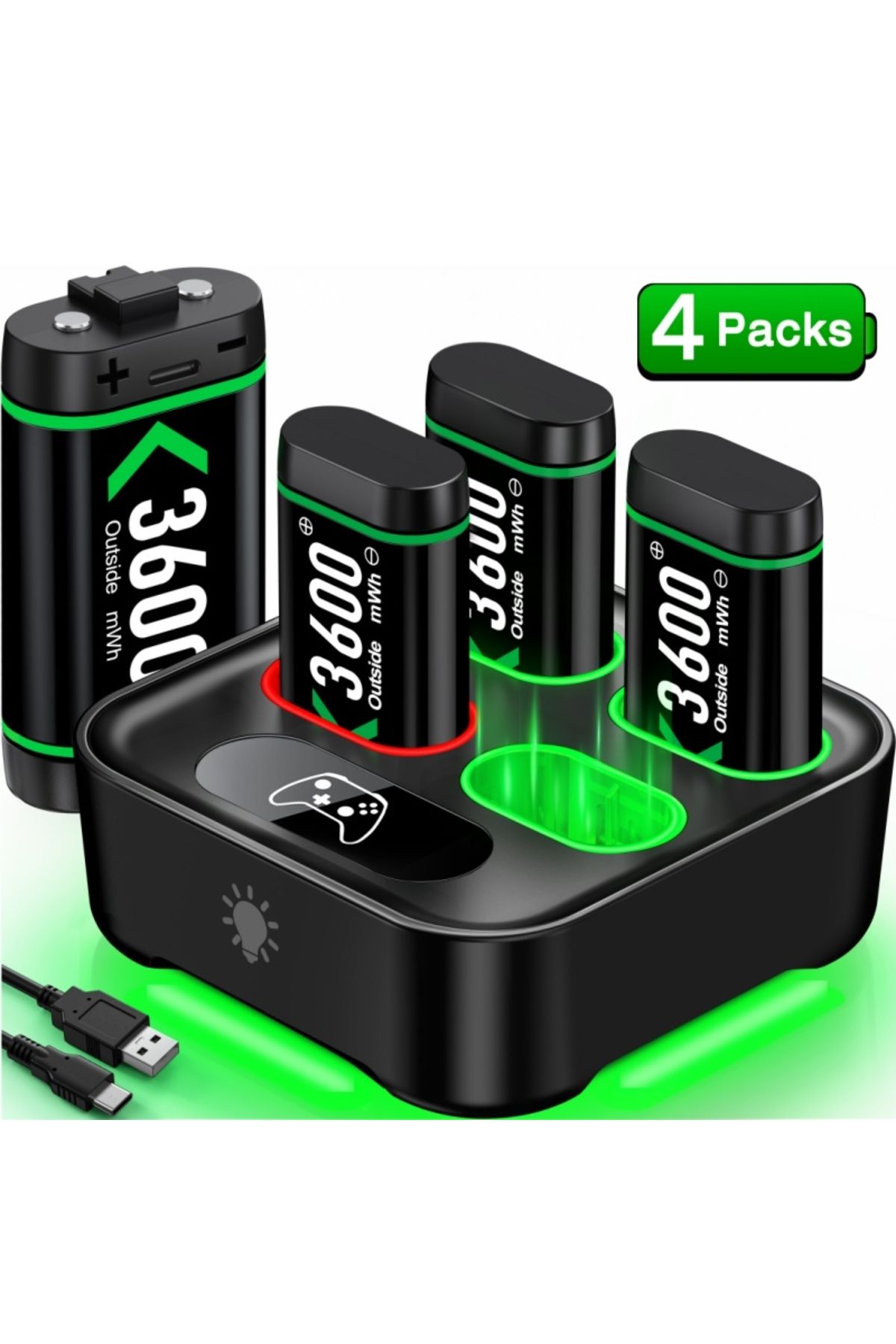 DinoFire-4X3600mWh Rechargeable Battery For Xbox One  Xbox Series X/S/Xbox One S/X charger + USB/Type-C Ch... 1