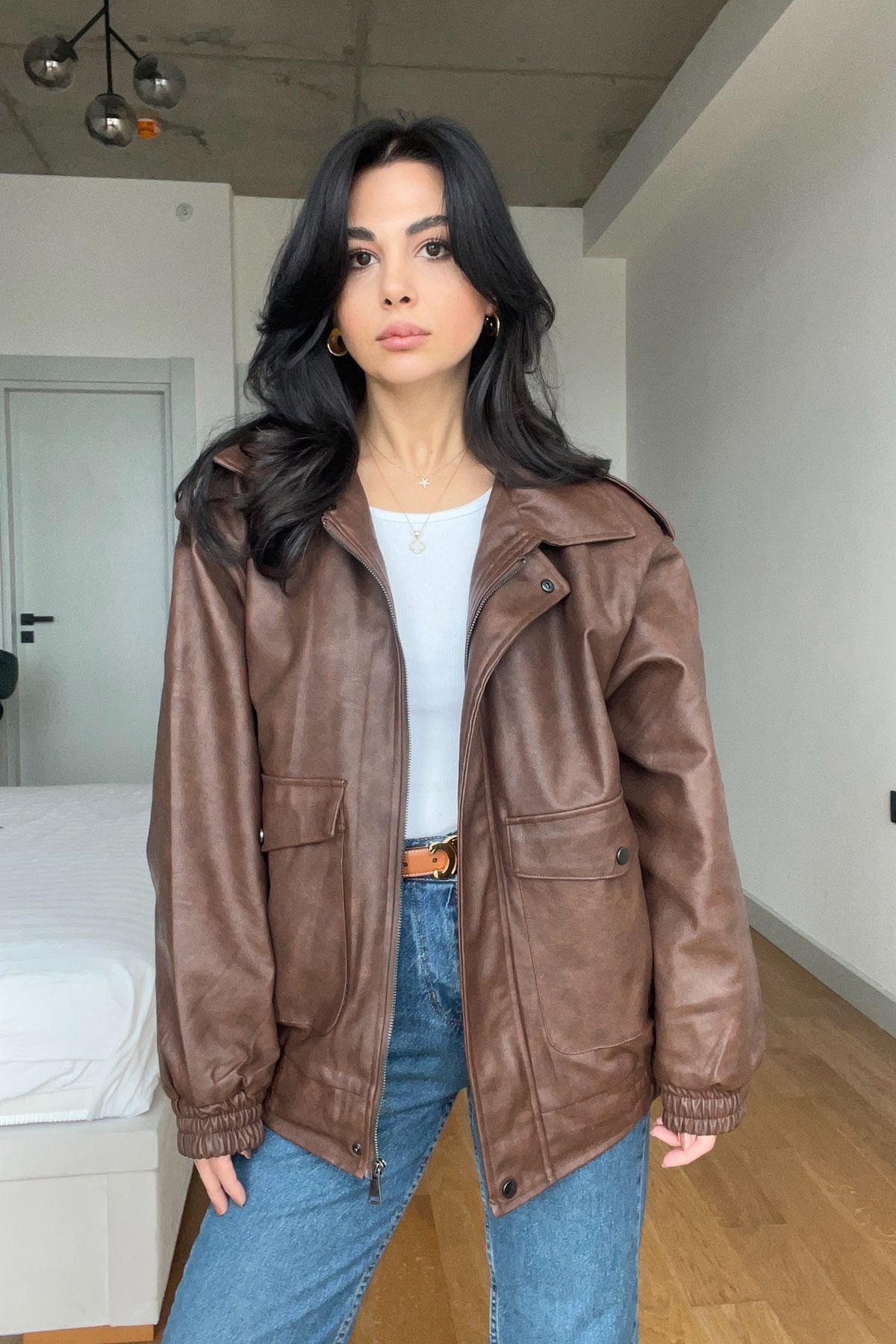 Seda Yalçın Atelier-Brown Palau Bomber Leather Jacket 4