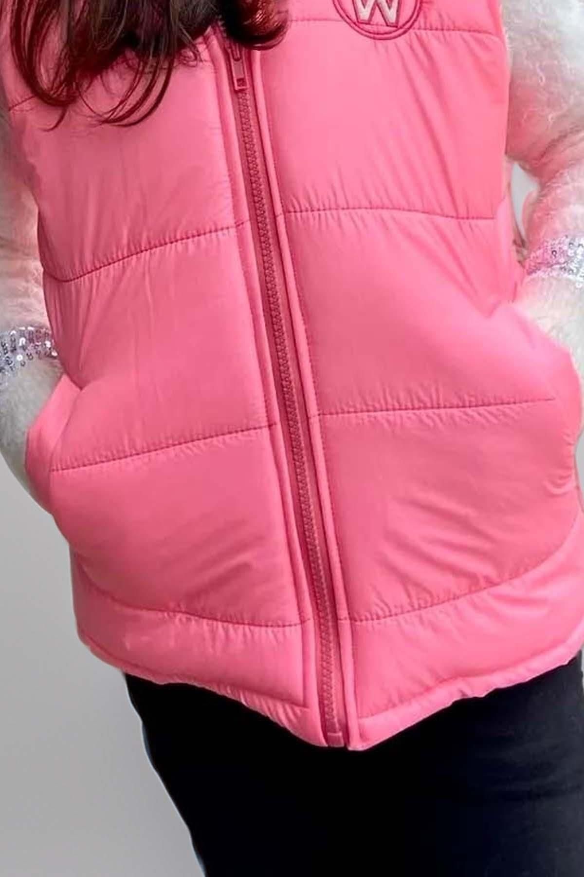 Riccotarz-Girl's Pink Inflatable Vest with Feather and Snap-On Hat and Zippered Open Close 4