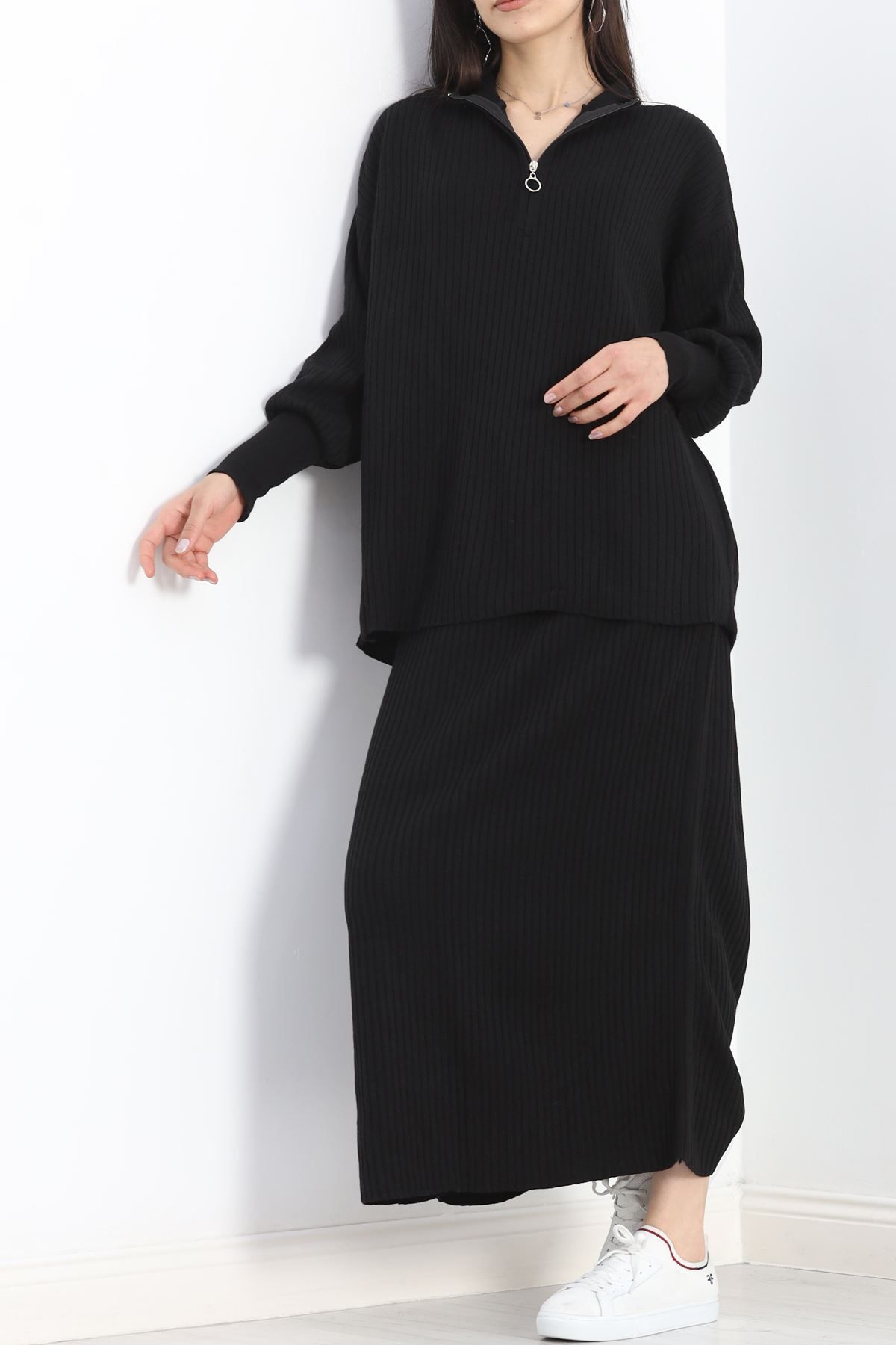 nedo7-Black Knitwear Set - Zippered Skirt 16646.1612 1