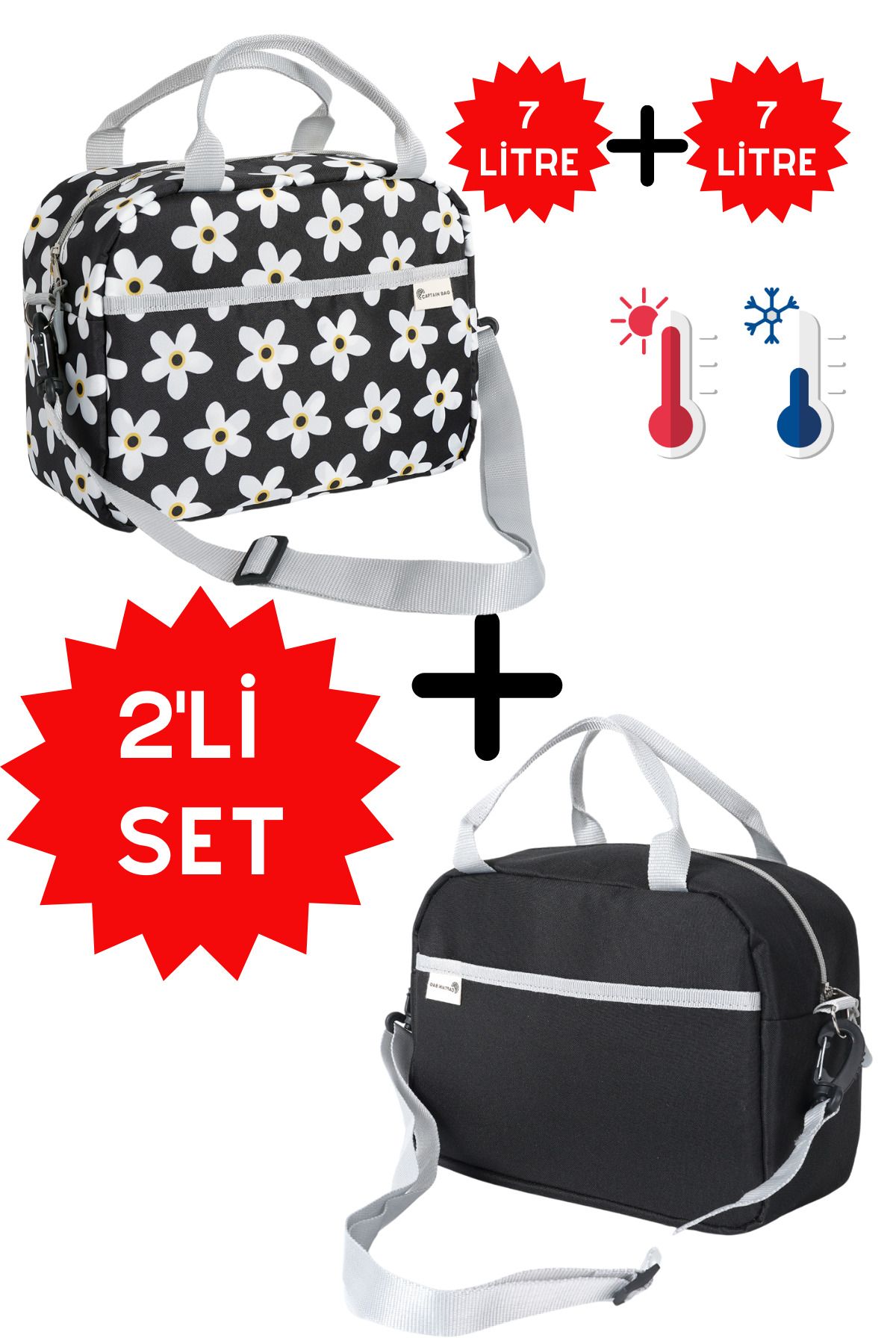 Captain Bag Set De 2 - 7+7 Litri Pentru Transportul Alimentelor Termos Termos, Răcitor, Picnic, Cutie De Prânz - Mărime unică