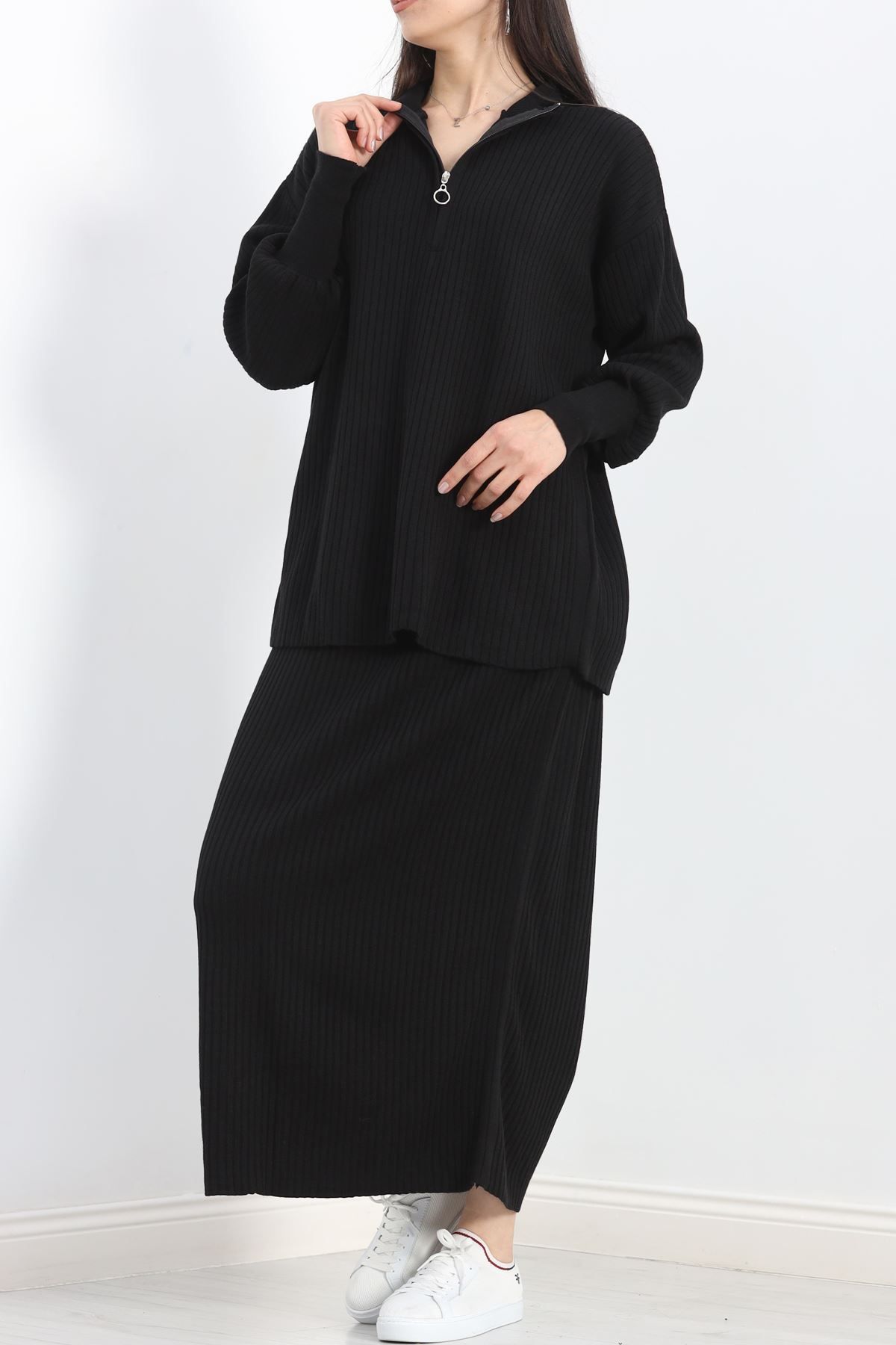 nedo7-Black Knitwear Set - Zippered Skirt 16646.1612 6