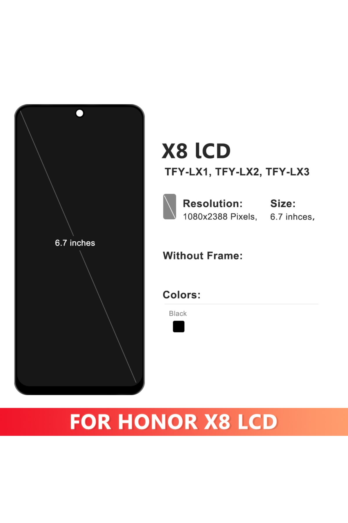 sinmaytai-6.67" High Quality For Honor X8 LCD Display Touch Screen Digitizer Assembly For Honor X8 2022 TFY... 2