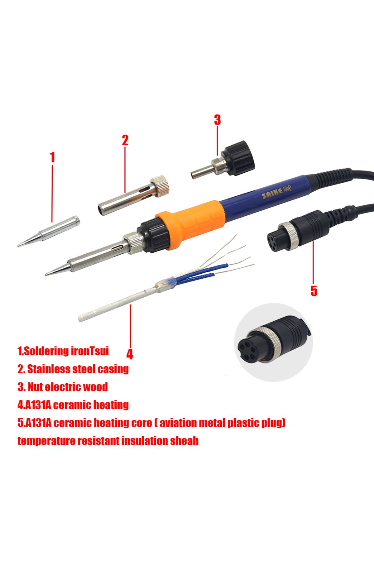 Choice-SAIKE 907A 907F Soldering Iron Handle 45W/60W A1322 Heating Core 131A Heating Element Suitable fo... 3