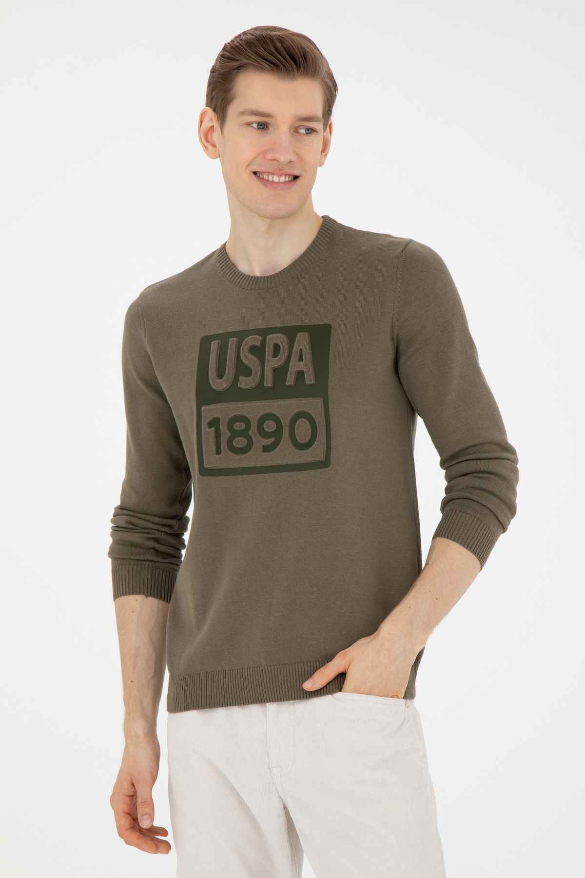 یو اس پولو ژاکت خاکی مردانه ۵۰۲۷۱۰۳۵-VR027