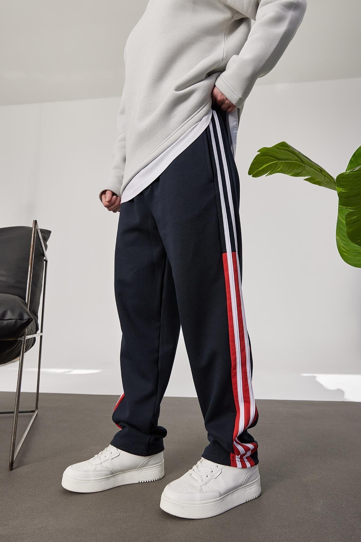 NOMARC-Red Detailed 2 Line Navy Blue Tracksuit 2