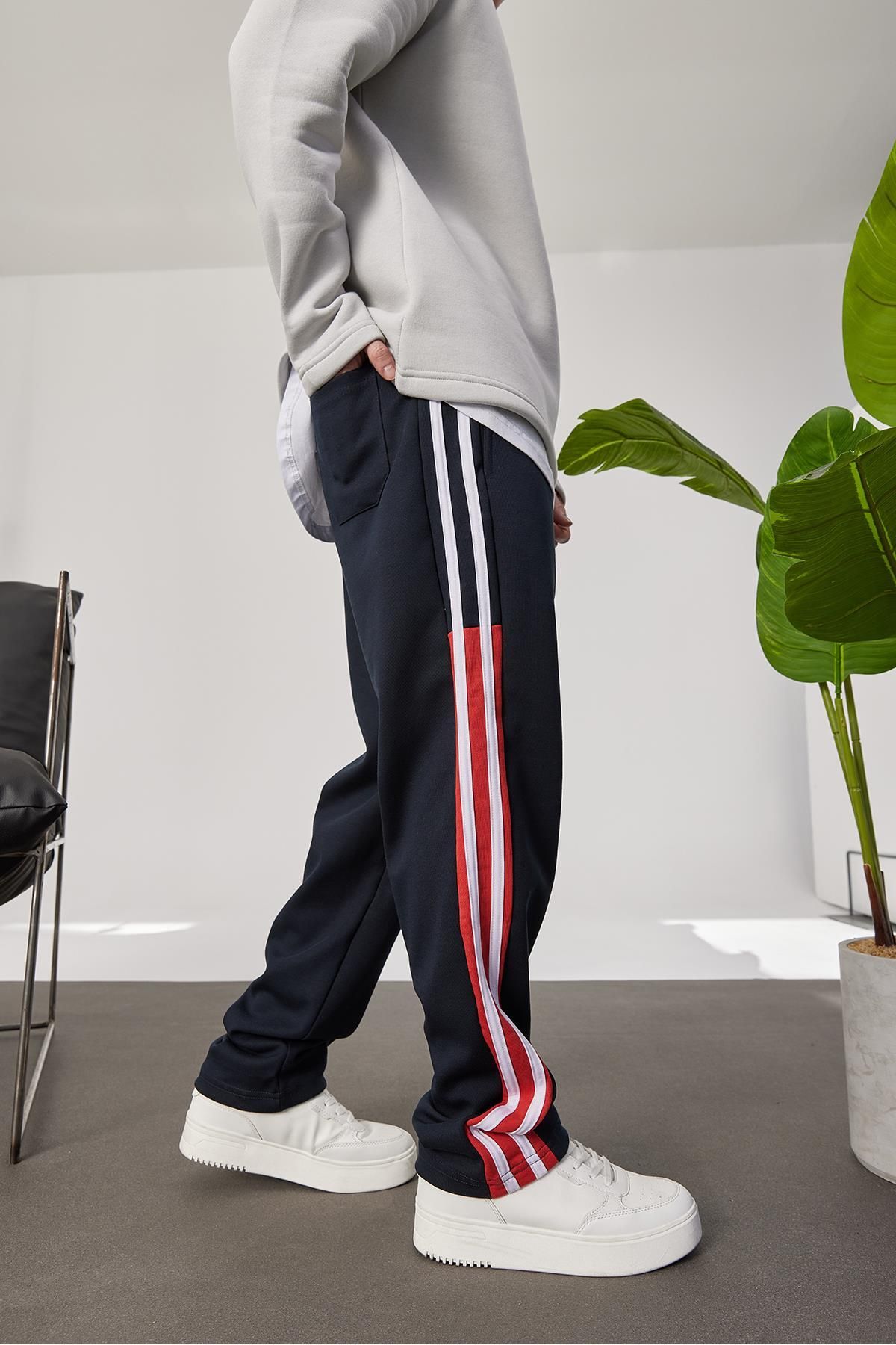 NOMARC-Red Detailed 2 Line Navy Blue Tracksuit 3