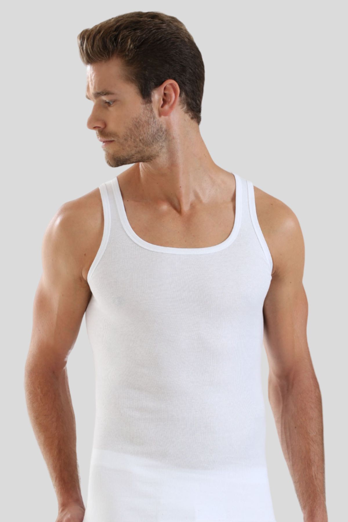 Arma Yıldız-Men's White Cotton Lycra Athlete Undershirt 3 Pack 4