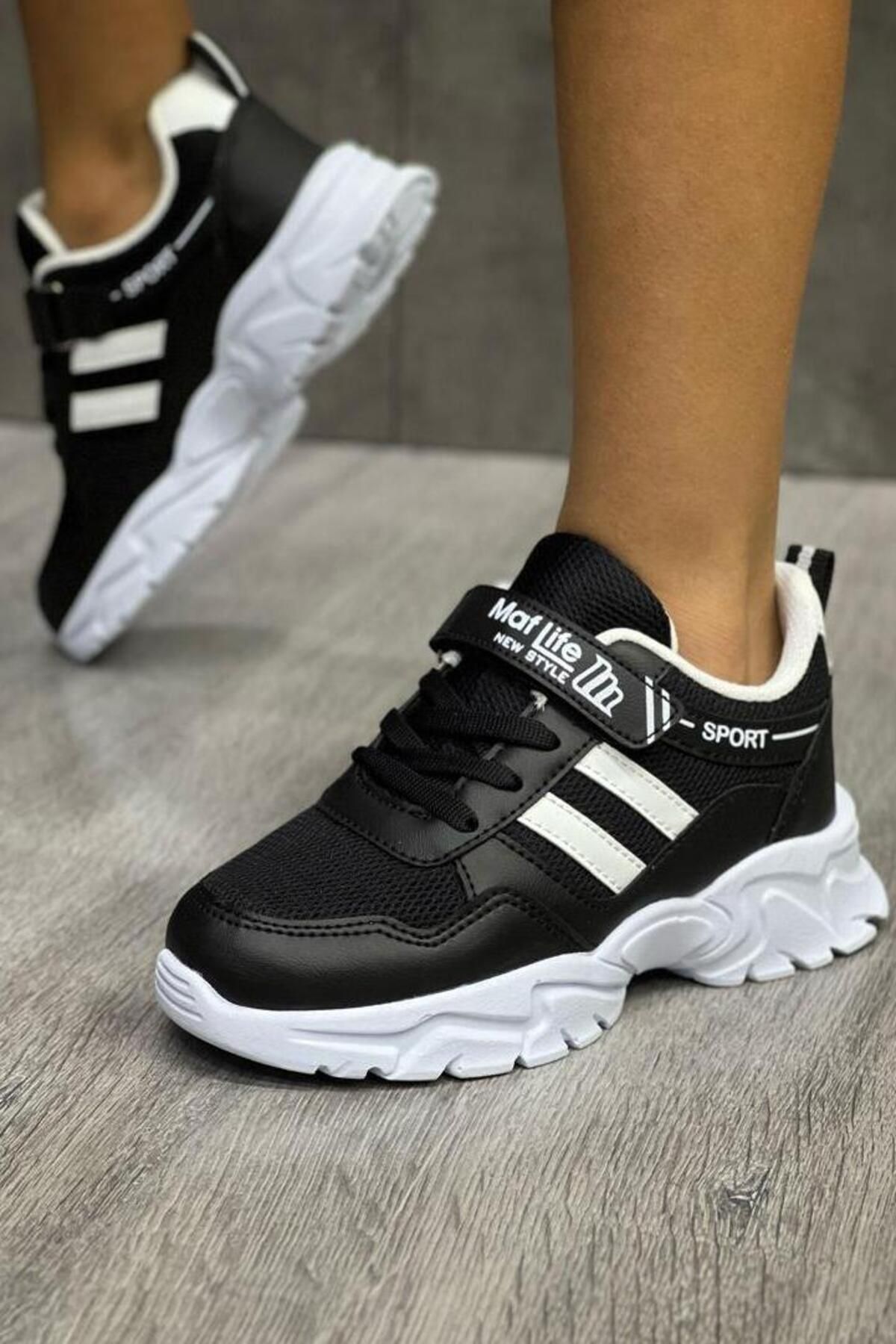 mackrock sports Lastikli Cırtlı Yumuşak Esnek Hafif Nefes Alabilen Unisex File Çocuk Sneaker Spor Ayakkabı