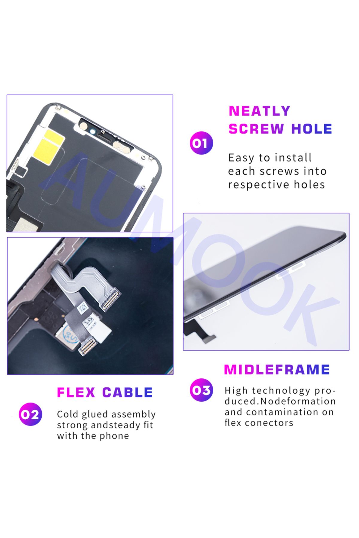 AUMOOK-OLED Lcd For iPhone X XR Xs Max 11 Pro Max 12 Pro LCD Display Touch Screen Digitizer Assembly No ... 3