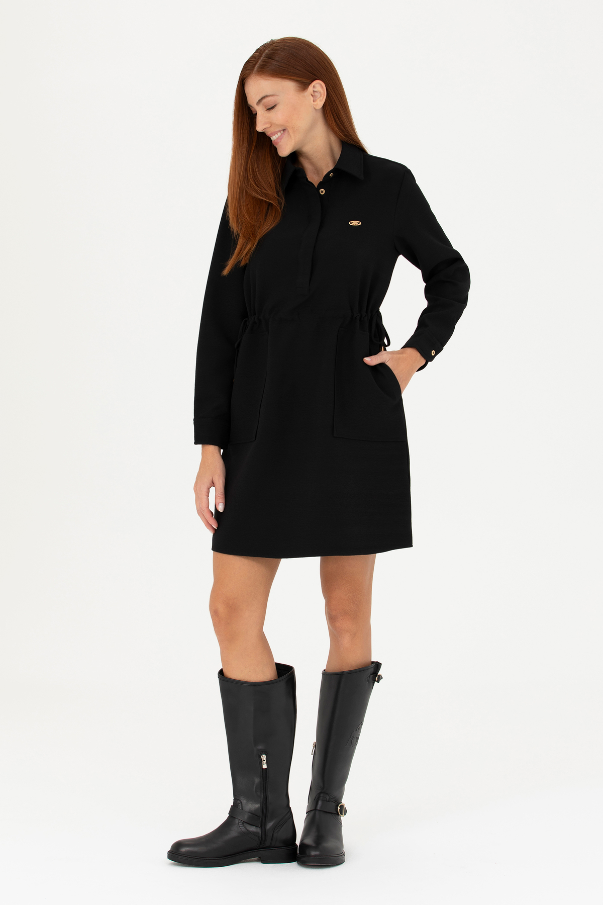 U.S. Polo Assn.  Kadın Siyah Mini Boy Dokuma Elbise 50271164-VR046 - Görsel 4