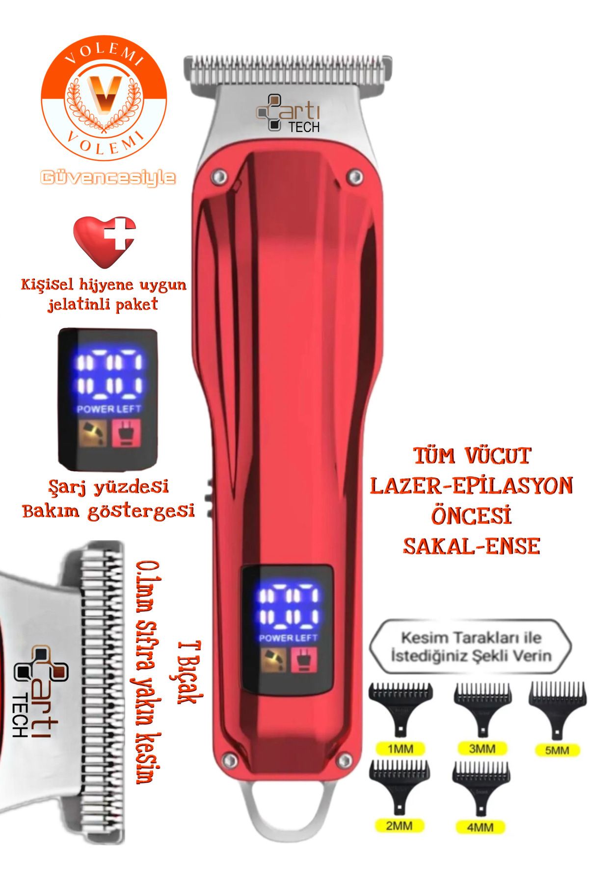 VOLEMİ Artı Tech 0087 Profesyonel Saç Sakal Ense Çizim Lazer Öncesi Tüm Vücut Tüy Kısaltma Tıraş Makinesi-3