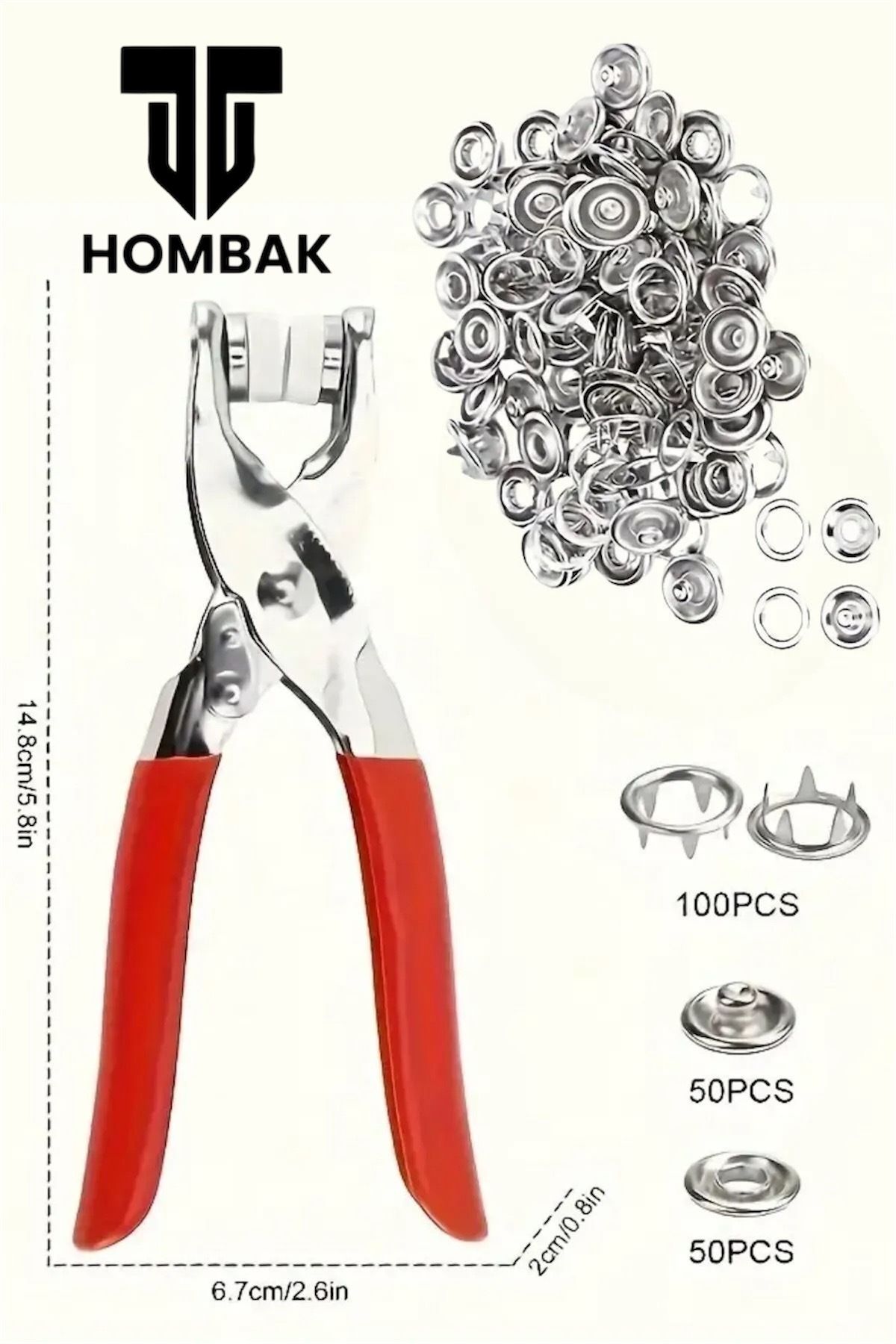 Hombak 200 adet Paslanmaz Çelik Çıtçıt ve Pense Seti Metal Çıt Çıt Makinesi