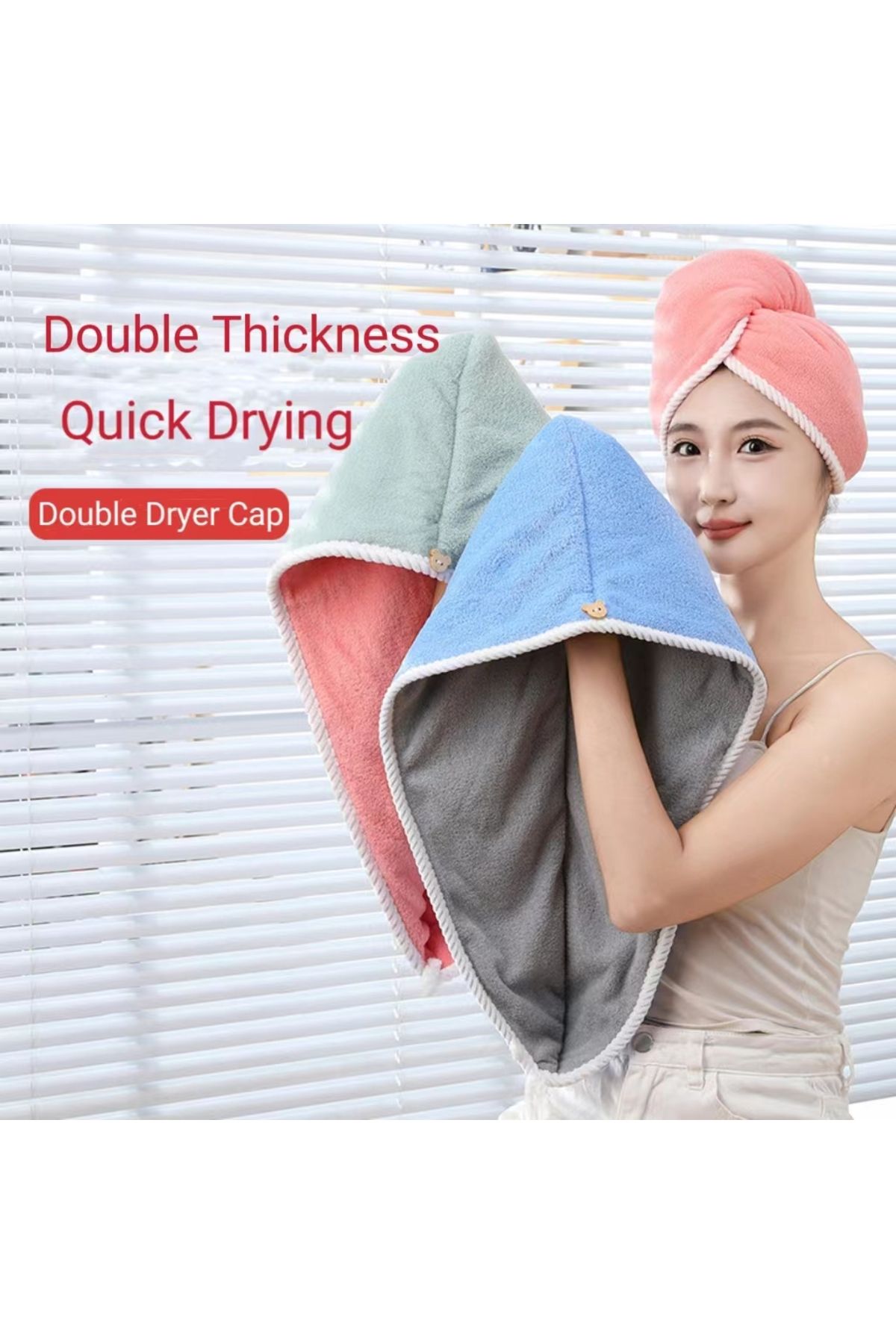 Choice-New Double-Layer Dry Hair Cap Female Coral Fleece Head Wrap Towel Washing Hair Wipe Super Absorbe... 2