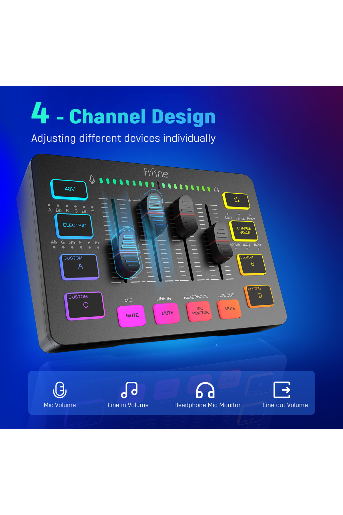 Choice-Fifine Gaming Audio Mixer - 4-Channel Rgb Streaming Mixer with Xlr Microphone Interface 3