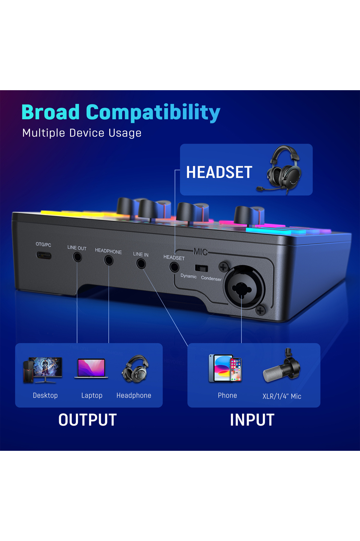 Choice-Fifine Gaming Audio Mixer - 4-Channel Rgb Streaming Mixer with Xlr Microphone Interface 6