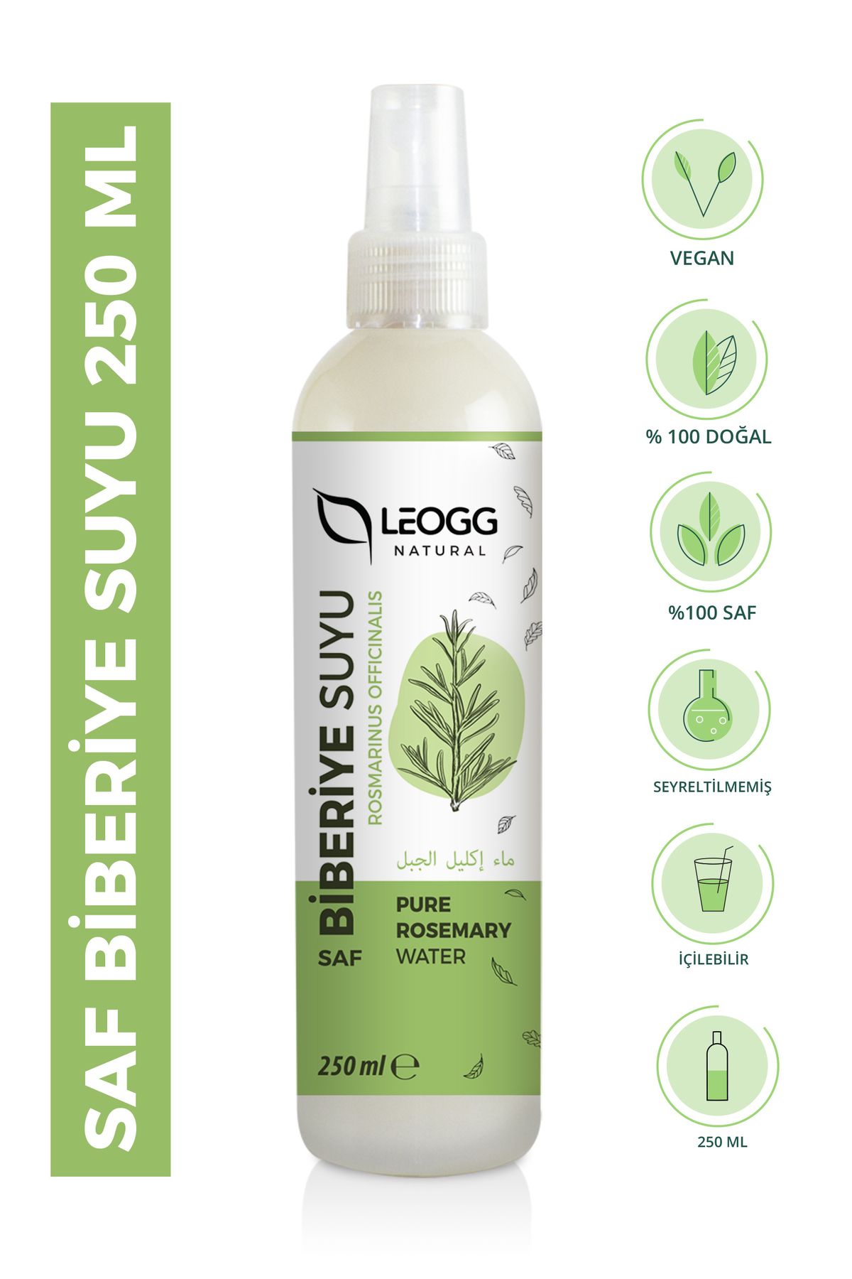 Leogg Natural Biberiye Suyu Güçlendirici Saç Toniği Seyreltilmemiş %100 Doğal ve Saf 250 ml