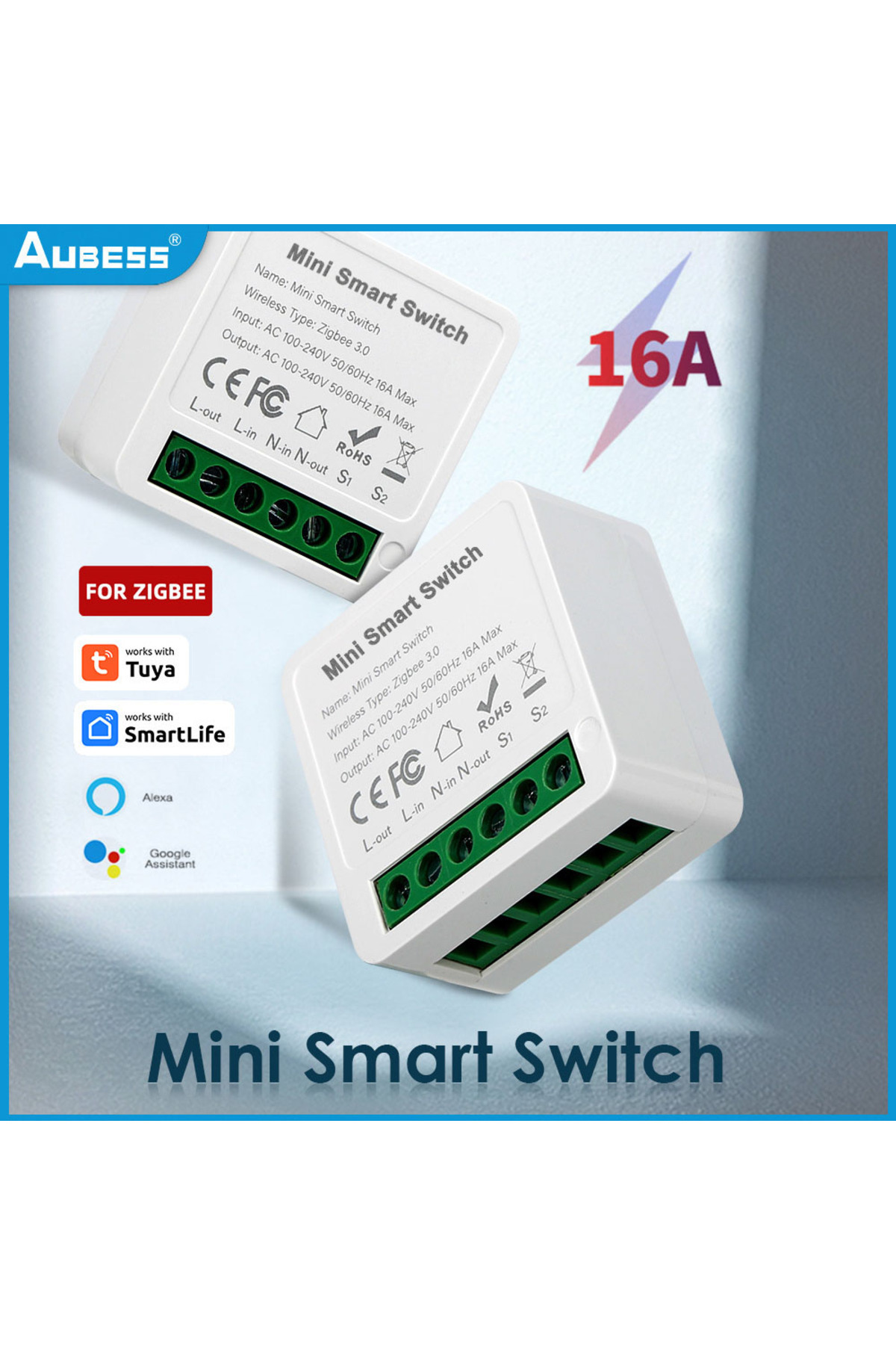 Aubess-Tuya ZigBee 3.0 Smart Light Switch 16A Smart Home Automation DIY MINI Breaker Supports 2 Way Work... 2