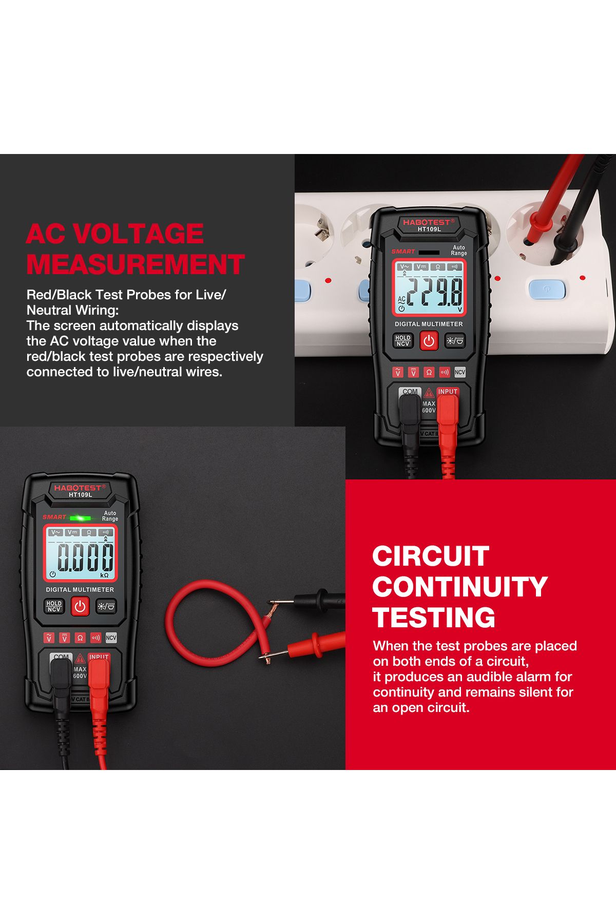 Choice-HABOTEST HT109L Digital Multimeter 600V DC AC Voltage Tester NCV Resistance Continuity Tester Sma... 3