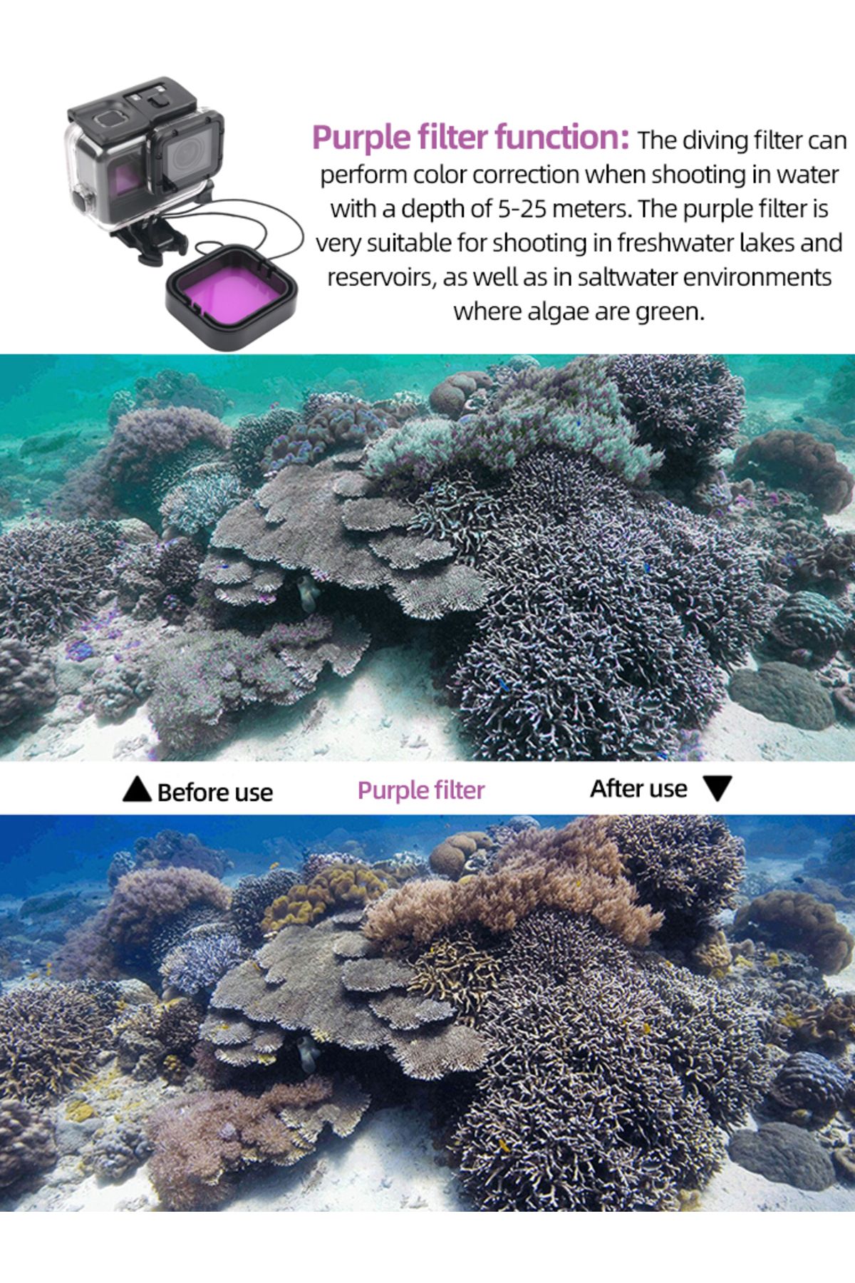 EXSKOF-Diving Filter For GoPro Hero 5 6 7 Red Purple Pink Three-color Filter Protective Lens For GoPro H... 5