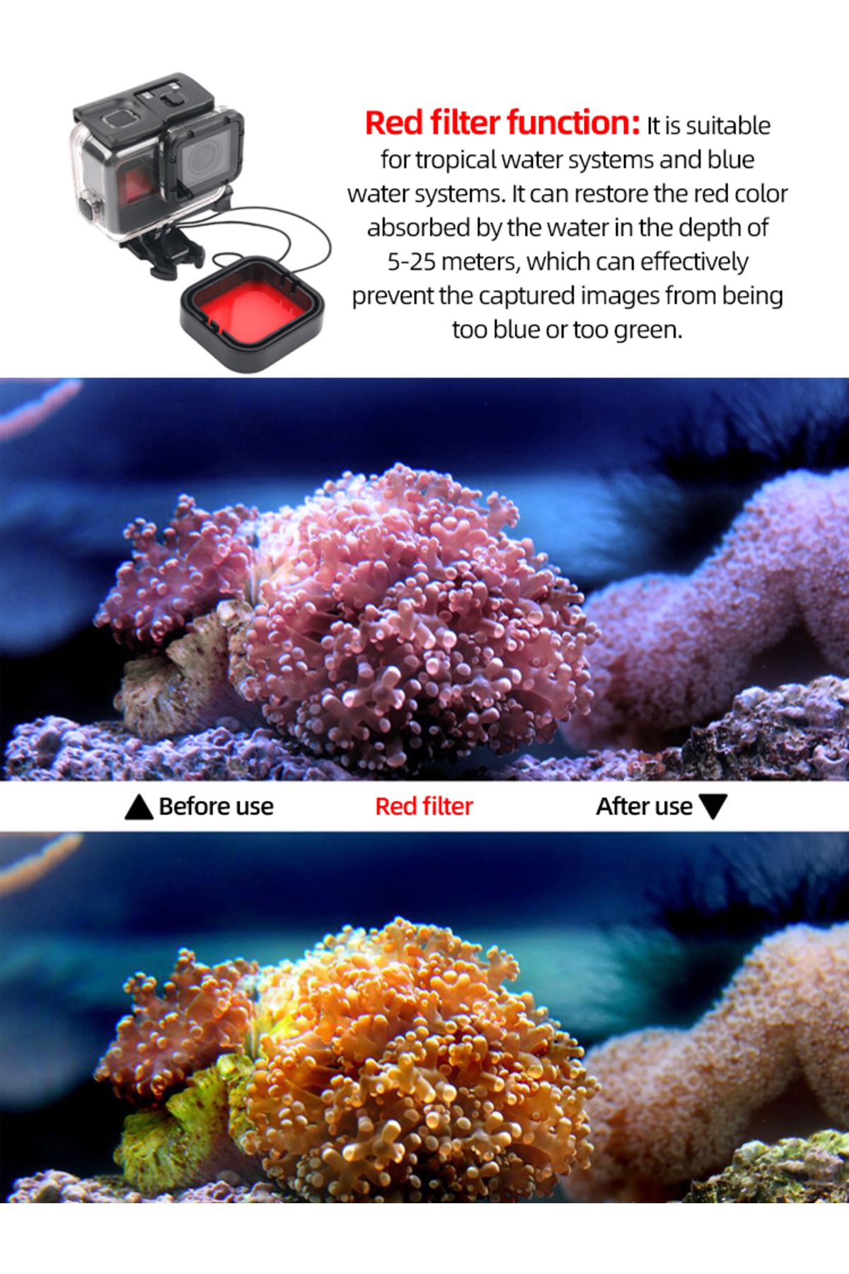 EXSKOF-Diving Filter For GoPro Hero 5 6 7 Red Purple Pink Three-color Filter Protective Lens For GoPro H... 3