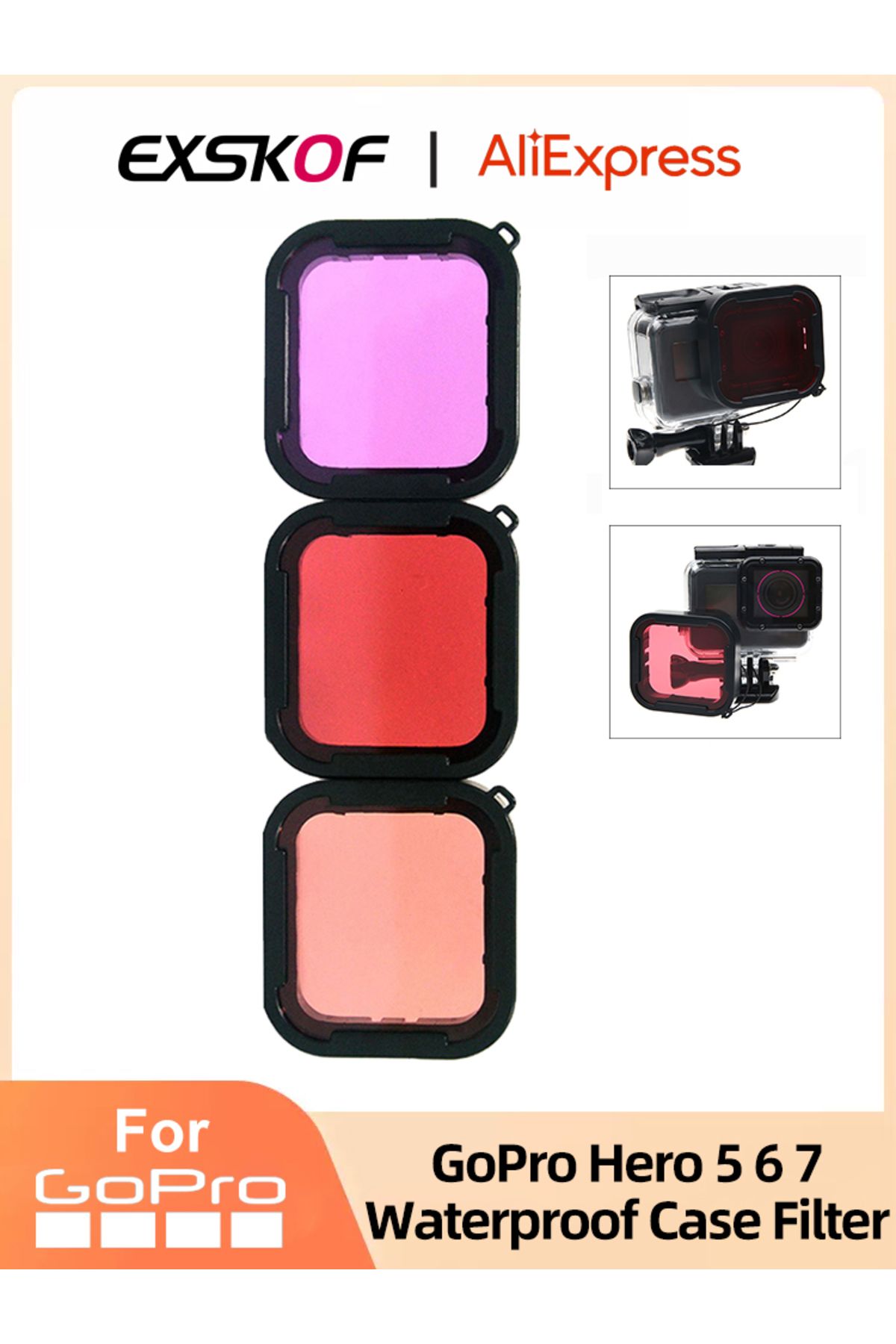 EXSKOF-Diving Filter For GoPro Hero 5 6 7 Red Purple Pink Three-color Filter Protective Lens For GoPro H... 8
