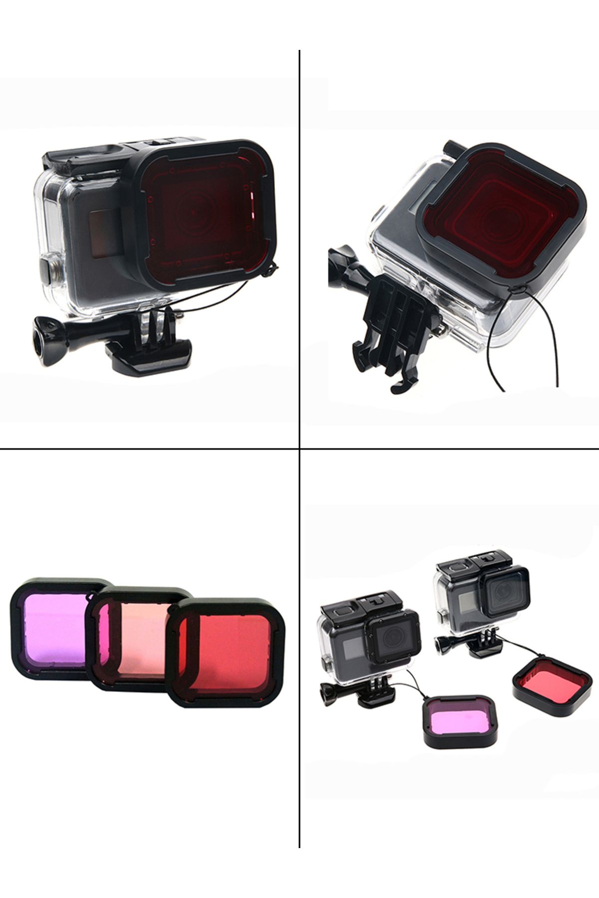 EXSKOF-Diving Filter For GoPro Hero 5 6 7 Red Purple Pink Three-color Filter Protective Lens For GoPro H... 6
