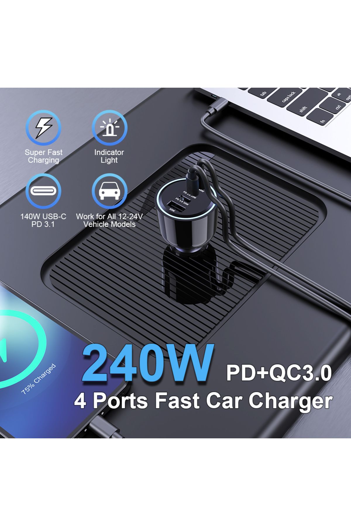 Choice-Ubigbuy 240W Car Charger PD 3.1 140W 100W PPS 45W Super Fast Charging USB C Car Phone Adapter for... 3