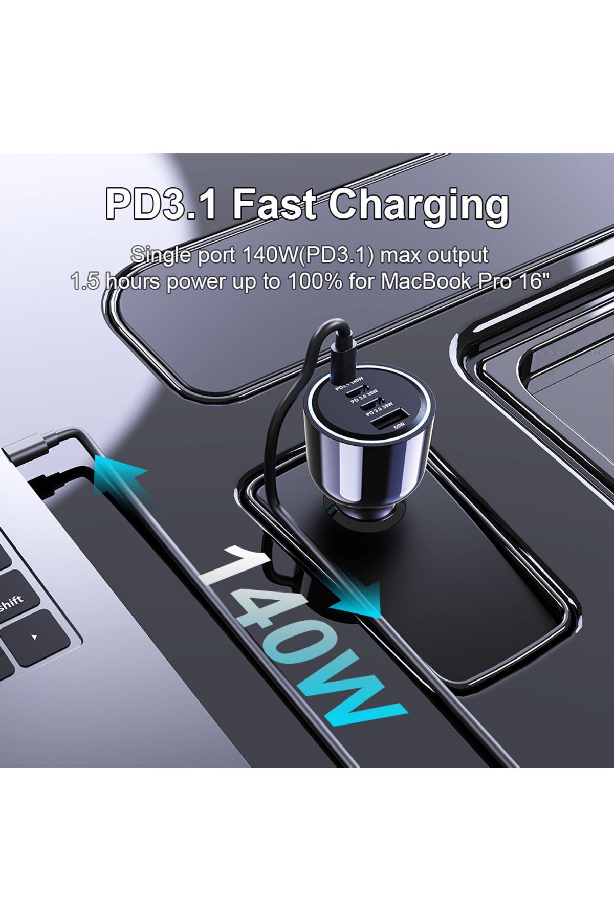 Choice-Ubigbuy 240W Car Charger PD 3.1 140W 100W PPS 45W Super Fast Charging USB C Car Phone Adapter for... 5