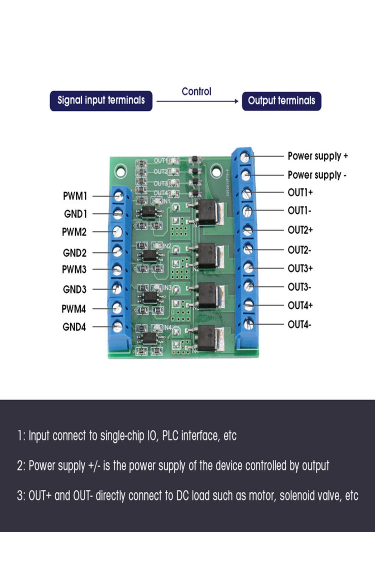 Choice-PWM 4-Channel MOS FET Module PLC Amplifier Circuit Board Driver Module 3-20V to 3.7-27VDC 10A 8