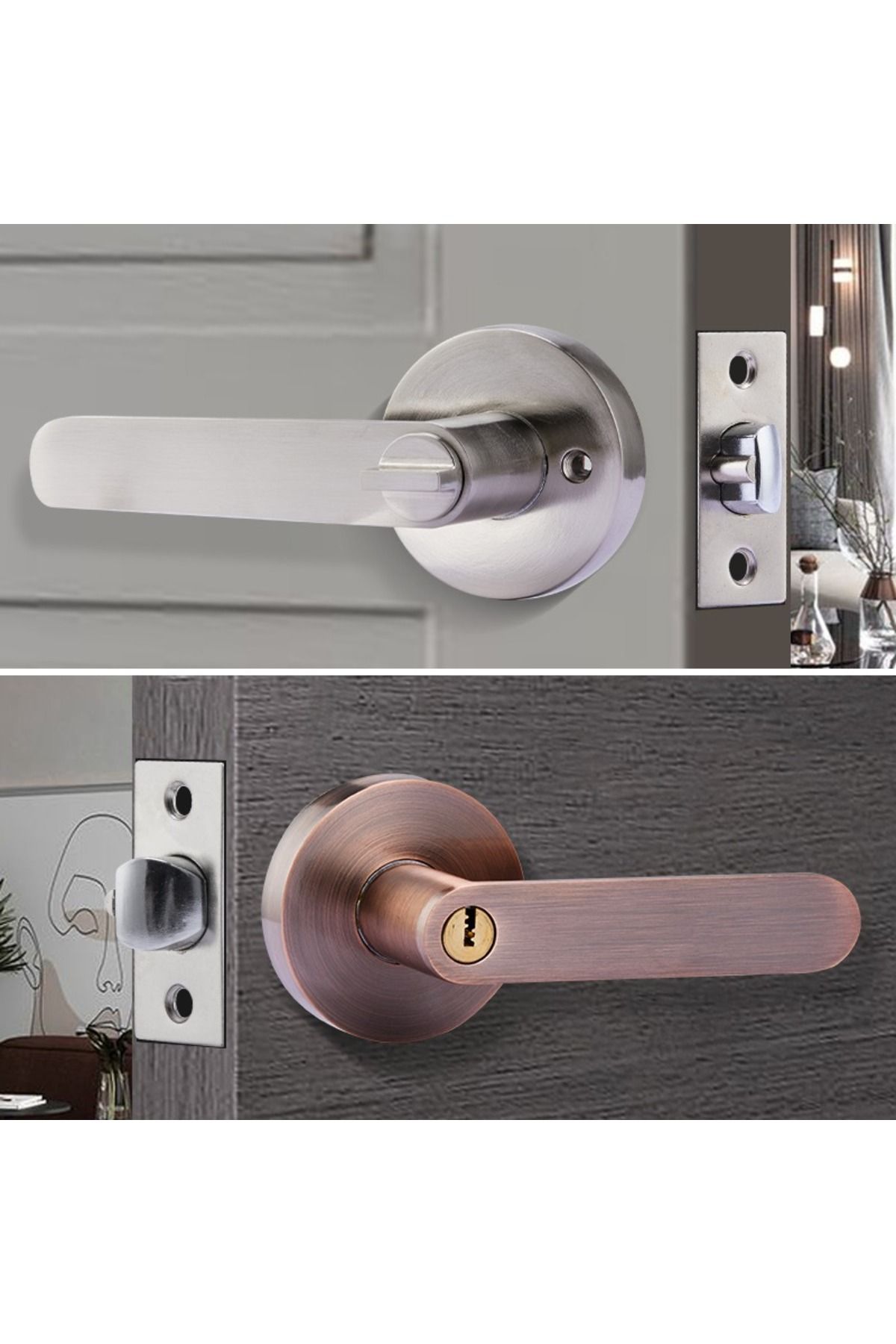 Choice-Silent Room Door Lock Round Door Lock Interior Door Handle Lock with Lock Core/latch with Key Alu... 1