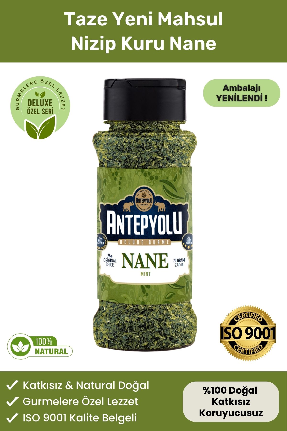 Antepyolu Deluxe Gurme Serisi Nizip Kuru Nane Yeni Ambalaj Öğütülmüş Natural & Lezzetli Nane Kurusu 25 gr