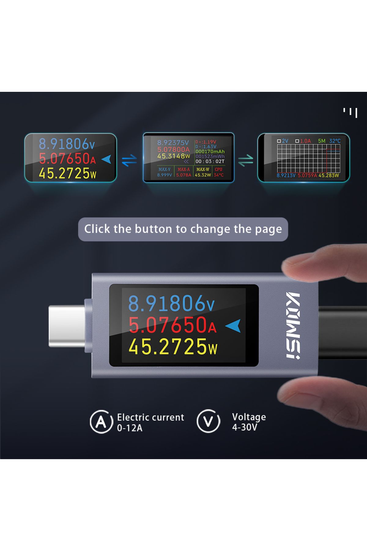 JUANJUAN-KWS-2303C DC 4-30V 0-12A Multi-function Digital Display DC Voltage Ammeter Power Meter 16 in 1 Ty... 3