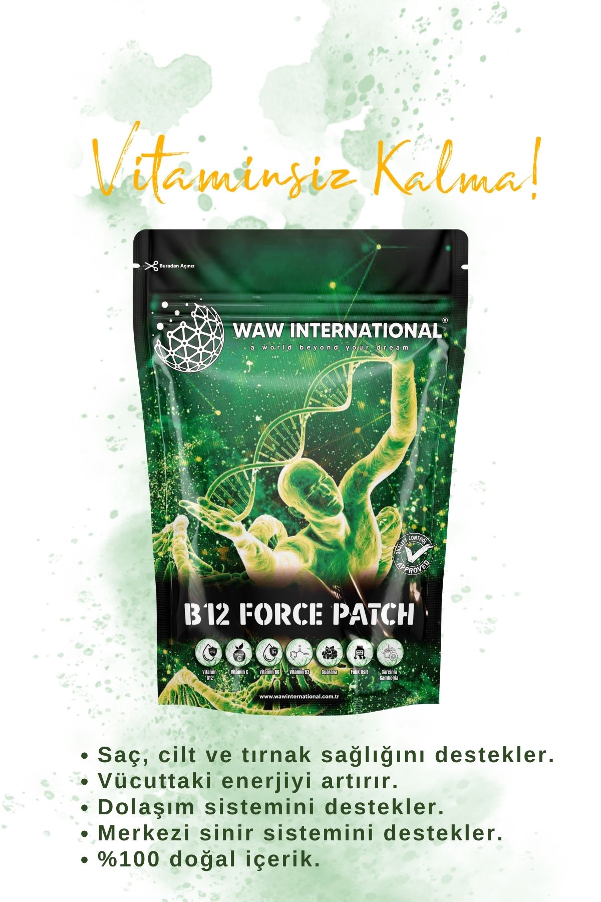 waw international B12 Force Patch - Hızlı Emilimli Vitamin Desteği Ve Enerji Ve Bant