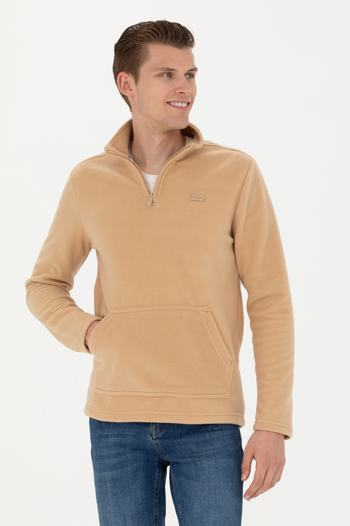 یو اس پولو سویشرت مردانه طرح شنی 50277957-VR085