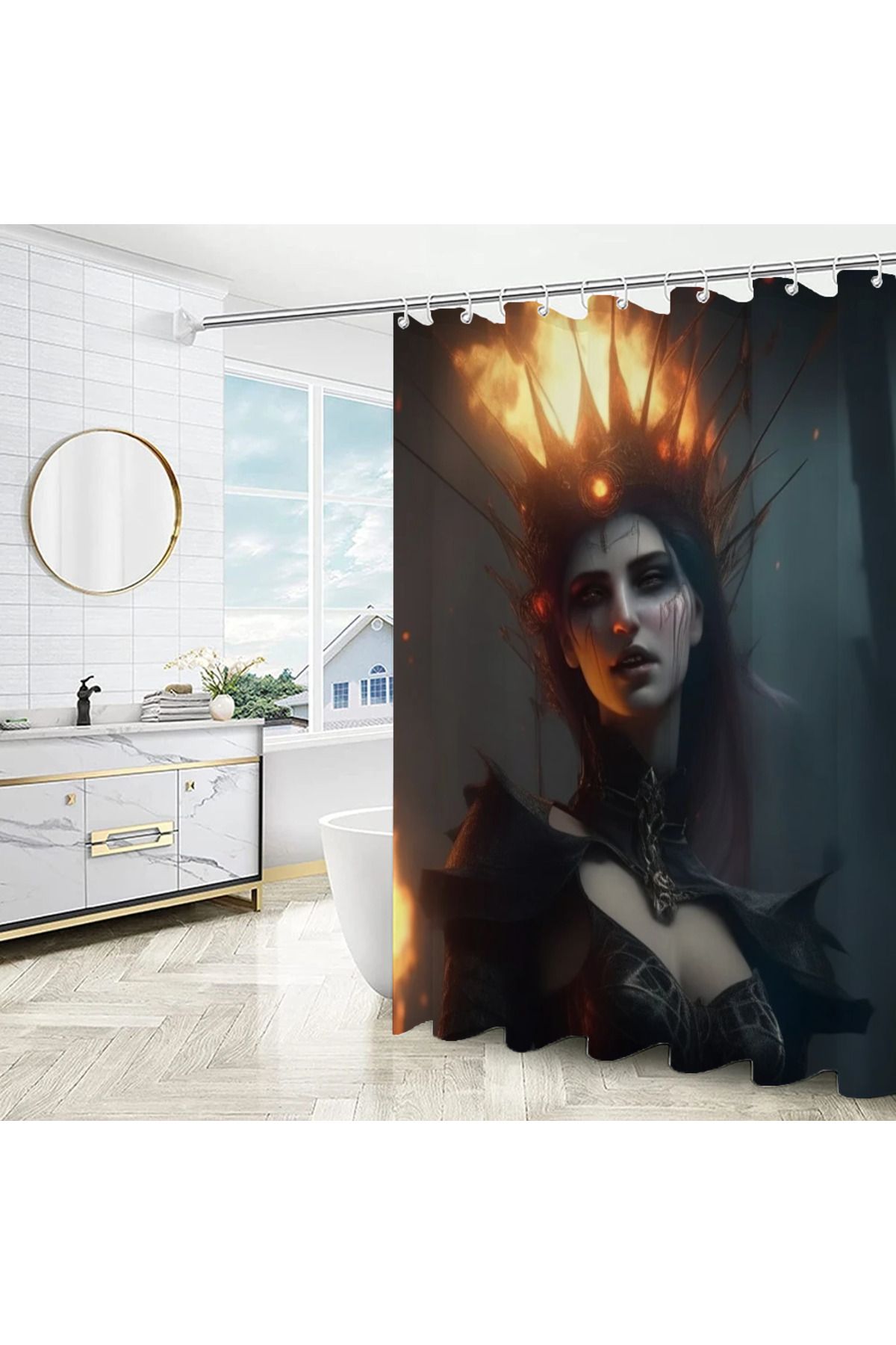 Choice-Eerie Atmosphere of Dark Fantasy Bathroom Shower Curtain Waterproof Fabric Bathroom Curtains Fold... 2