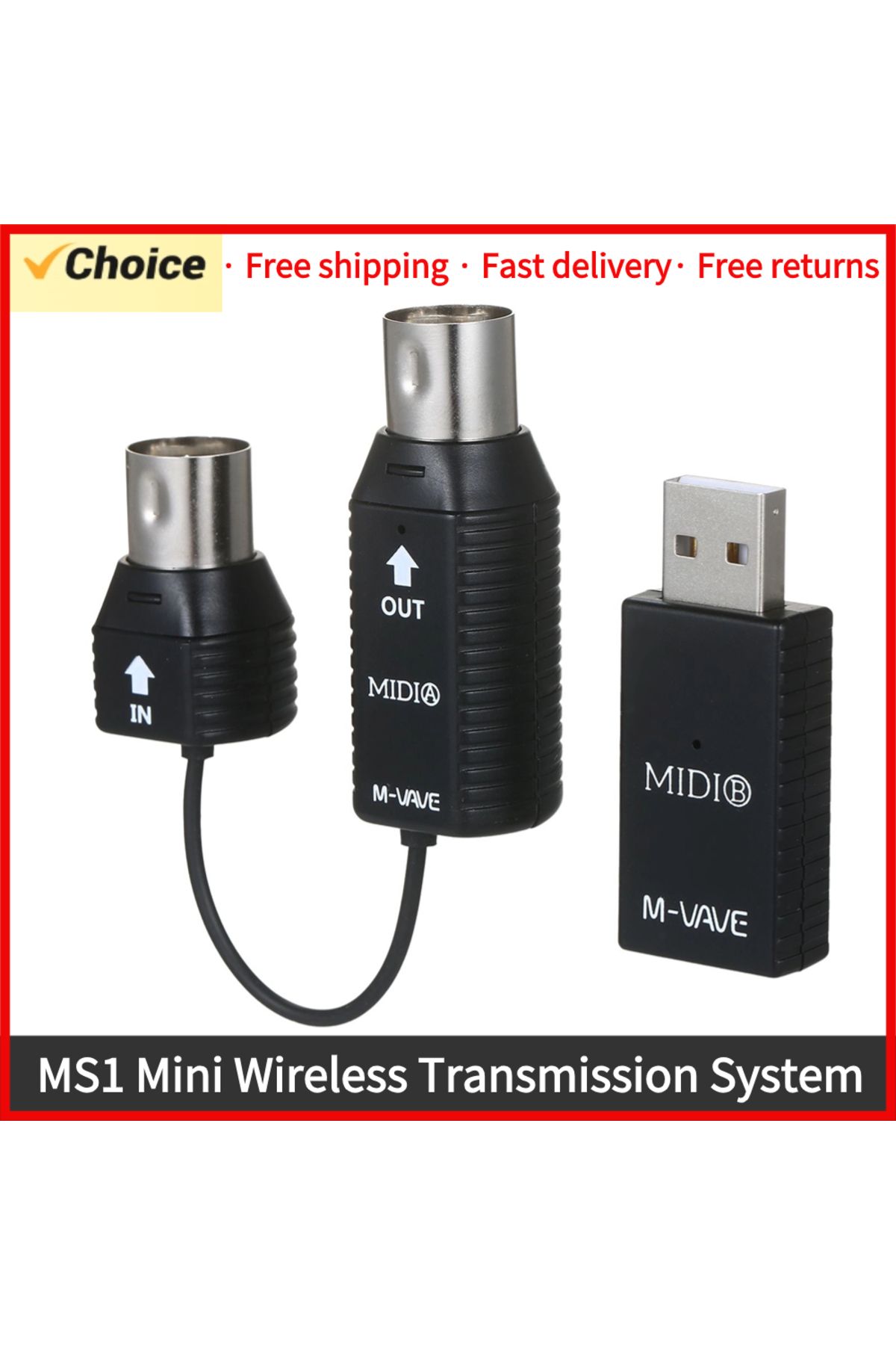 Choice-M-VAVE MS1 Mini Wireless Transmission System MIDI System MIDI Wireless Adapter Plug and Play Supp... 8