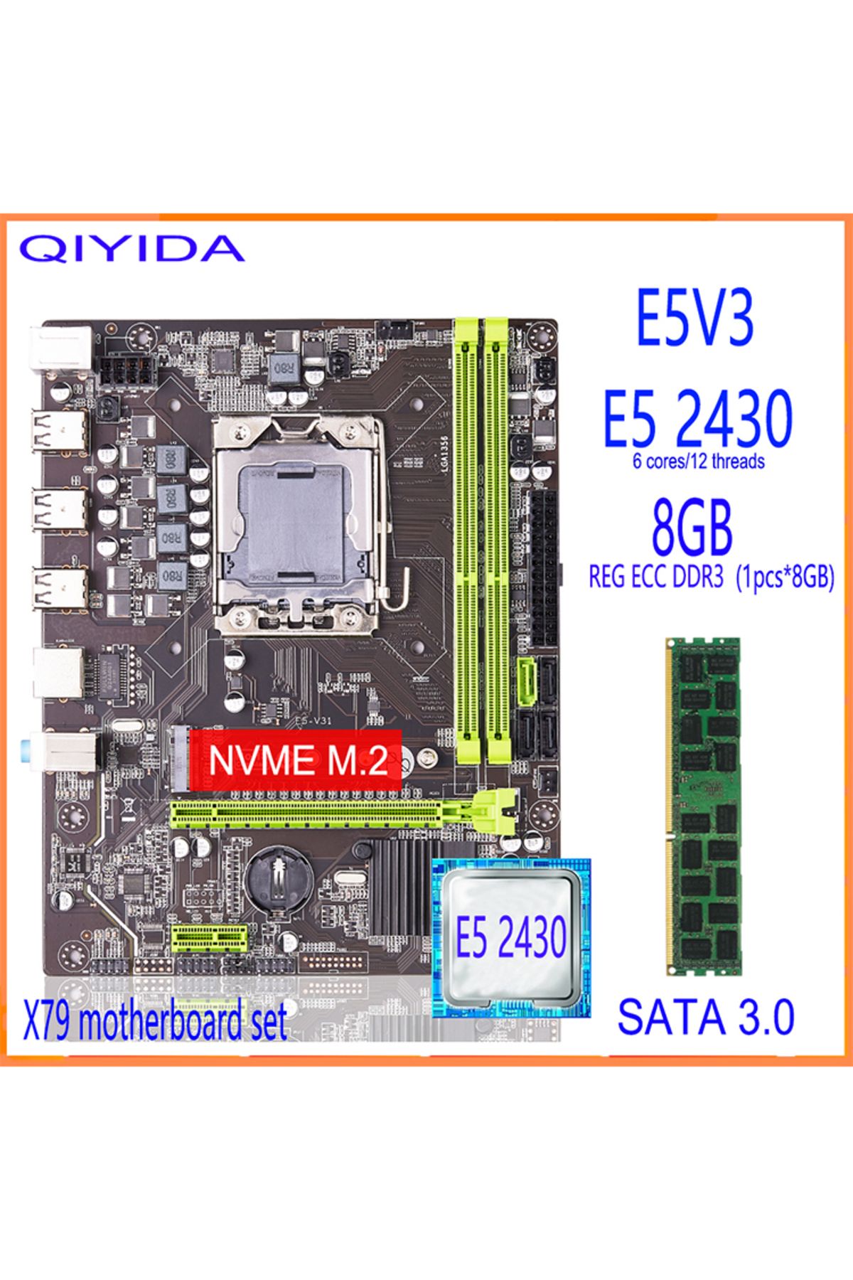 Choice-Motherboard Cpu Ram Qiyida X79 Motherboard Set With Lga 1356 Xeon E5 2430 Cpu 8gb 1600mhz 12800r Ddr 6