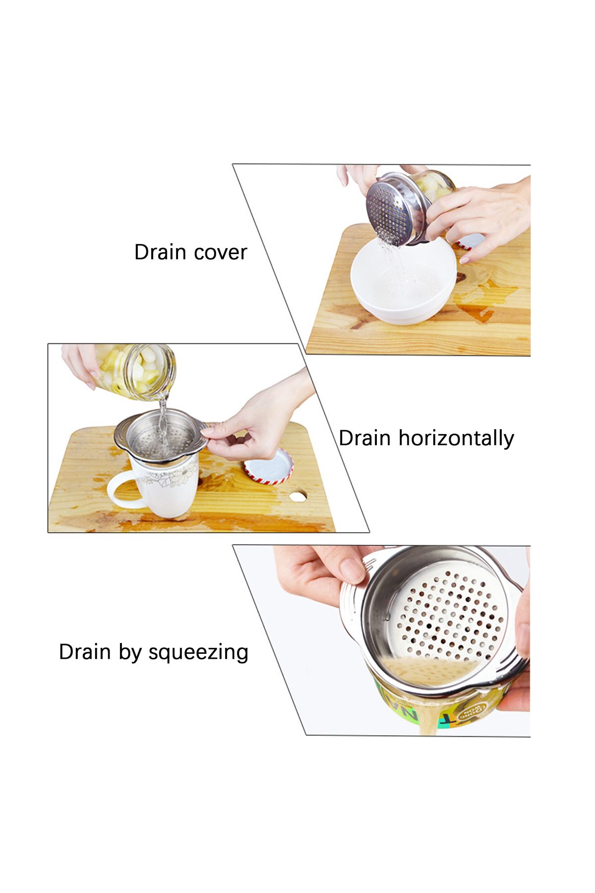 Choice-Stainless Steel Food Can Strainer Sieve Metal Tuna Press Lid Canning Colander Oil Drainer For Kit... 5