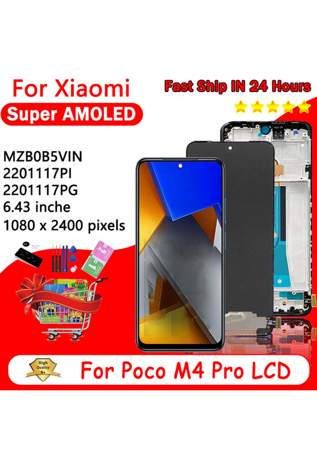 Choice-Tft No Frame Amoled Lcd For Xiaomi Poco M4 Pro 4g Lcd Display Touch Screen Panel For Poco M4 Pro M4p 7