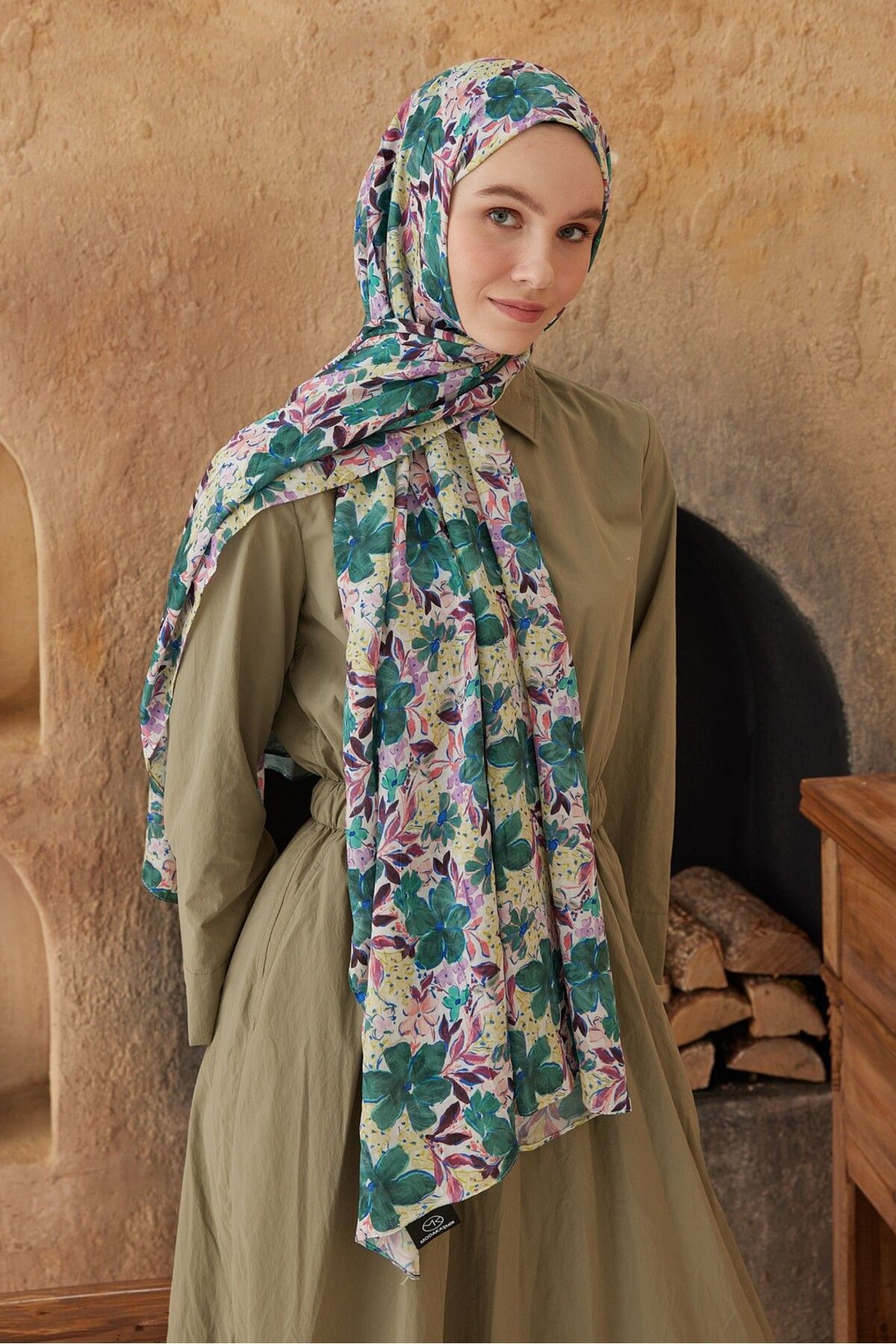 Modakaşmir-Watercolor Clover Pattern Bamboo Shawl 1