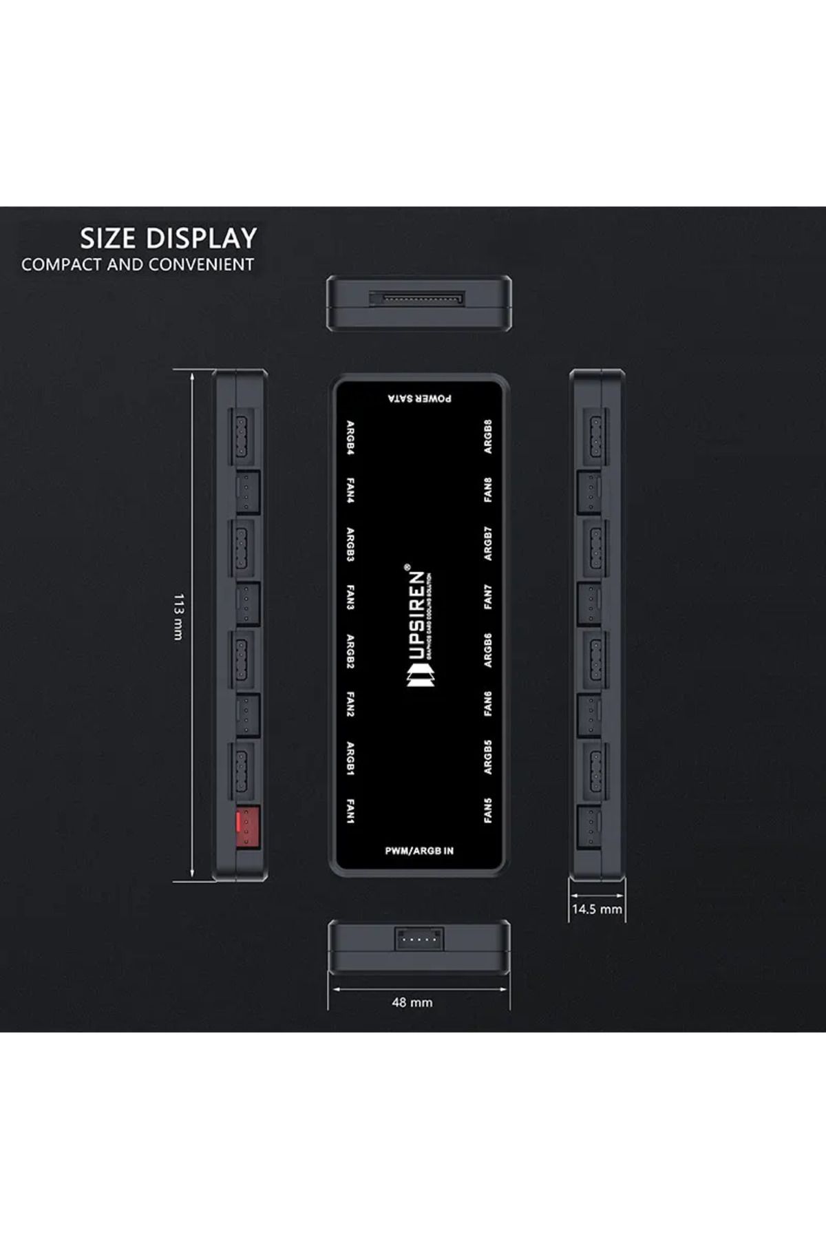 UPSIREN-HU-8 Chassis Fan Hub?8 Sets of ARGB and PWM Interfaces,Bottom magnetic design?Support mot... 2
