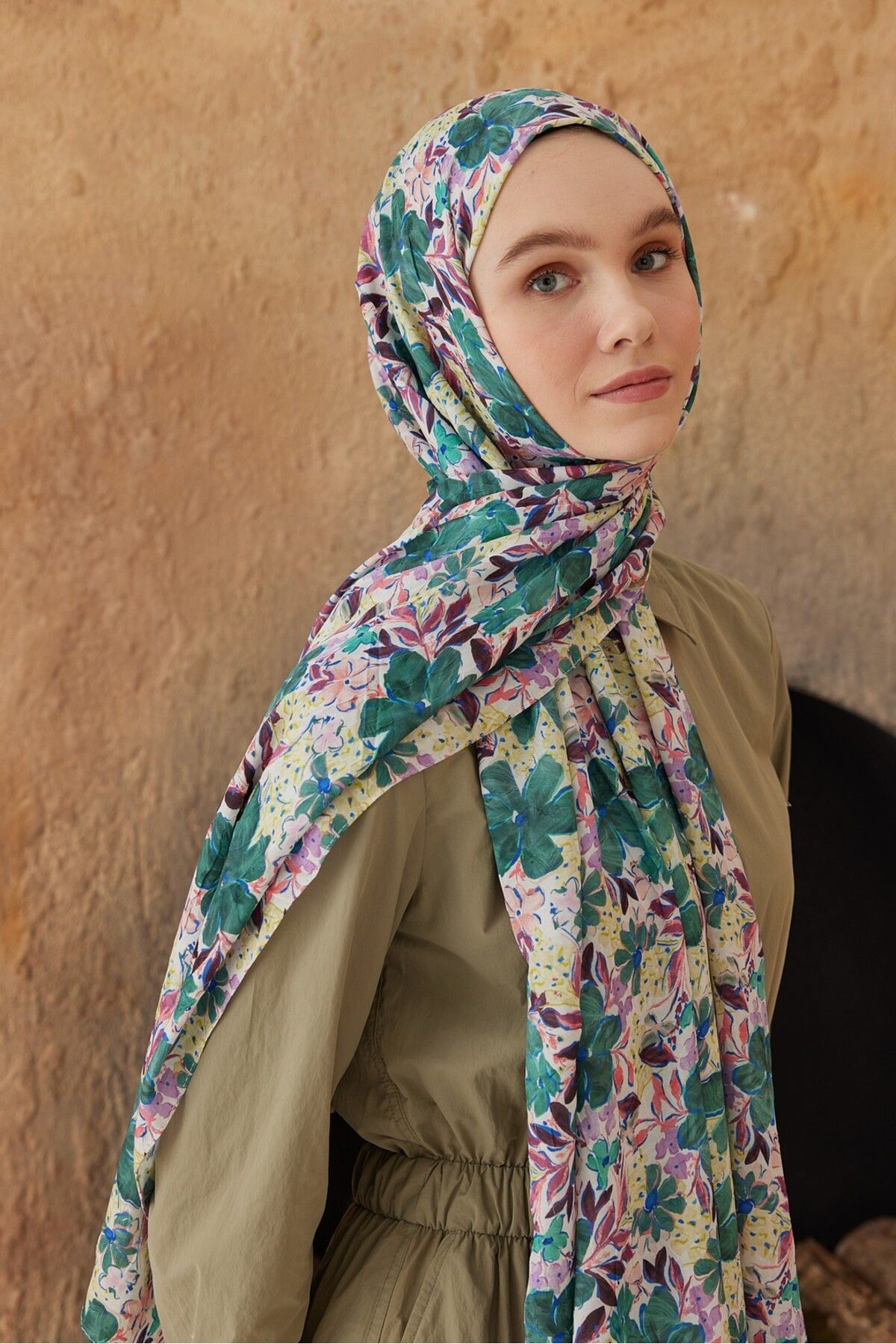 Modakaşmir-Watercolor Clover Pattern Bamboo Shawl 2