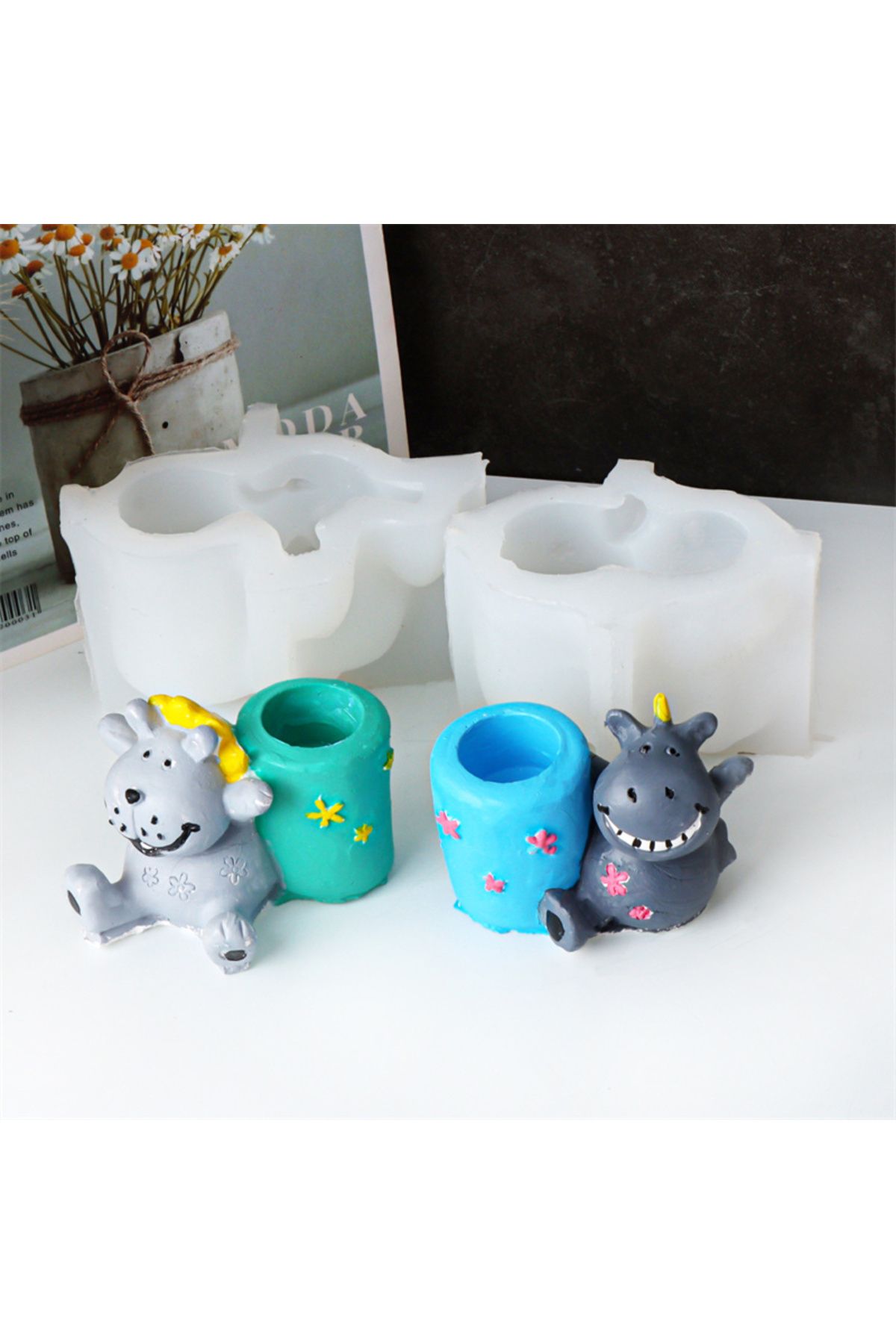 Choice-3D Cute Animal Zebra Candle Holder Silicone Mold DIY Hand Vase Lip Candle Holder Mold Plaster Dro... 3
