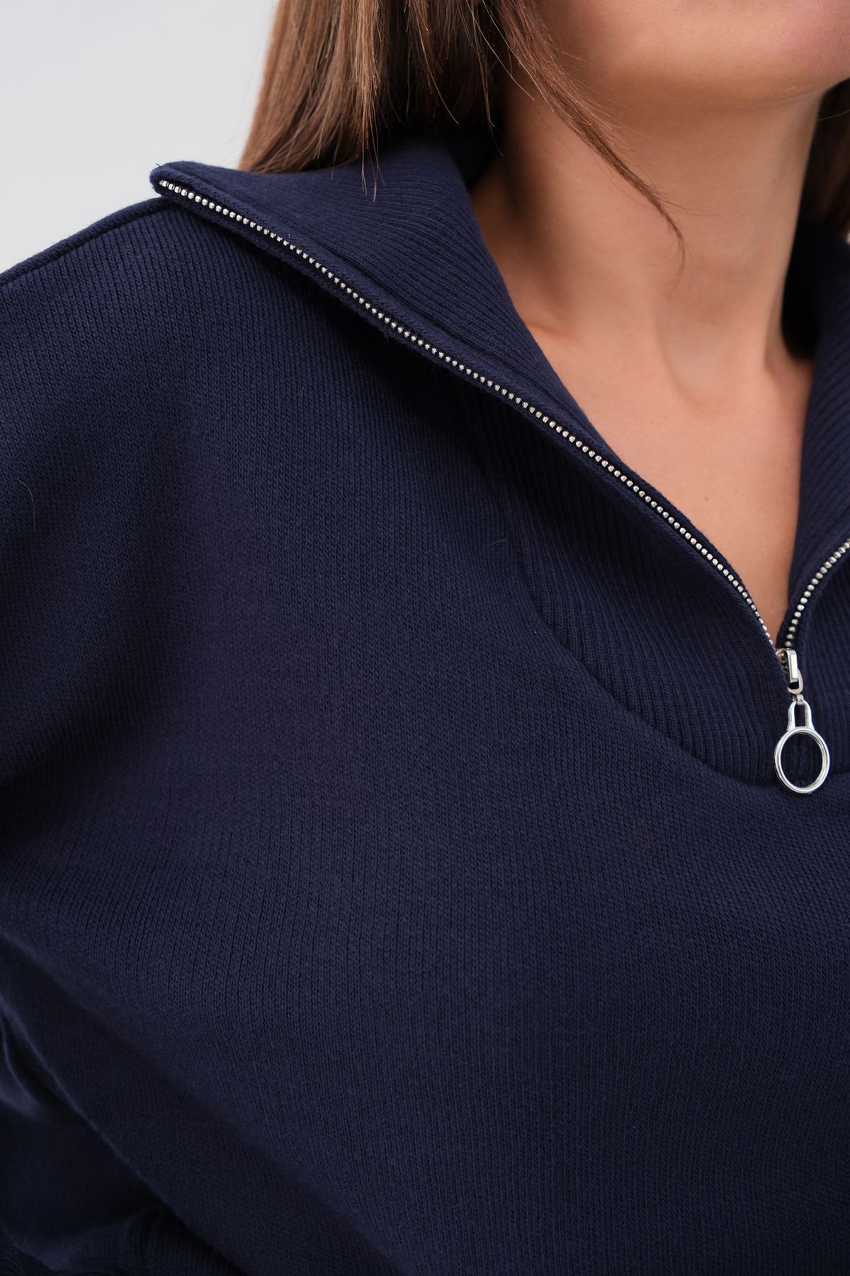 Black Fashion-Zippered Oversize Navy Blue Knitwear Sweater 5