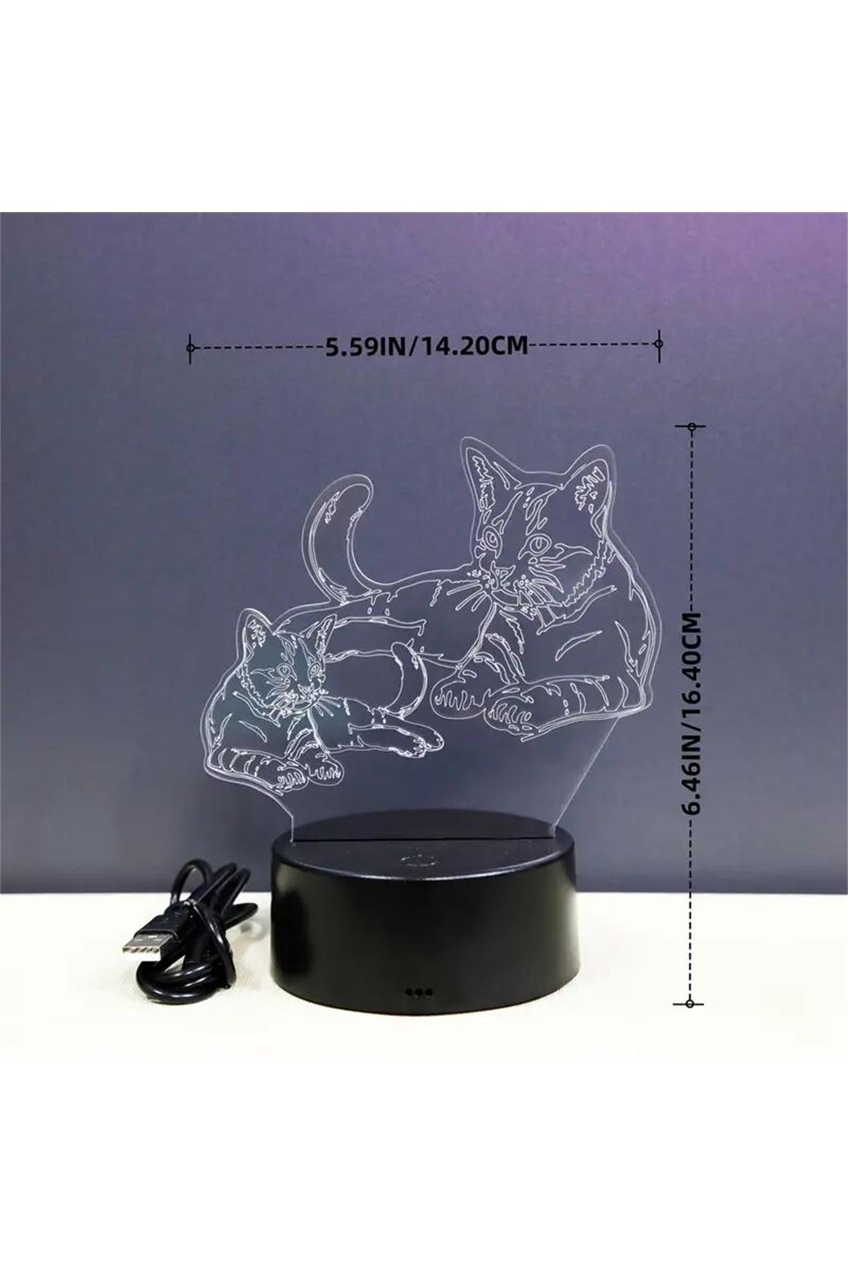 WLFYS-1pc Two Cats 3D Night Light, 3D Optical Illusion Lamp With Touch, 7-Color Changing Ambient Light ... 4