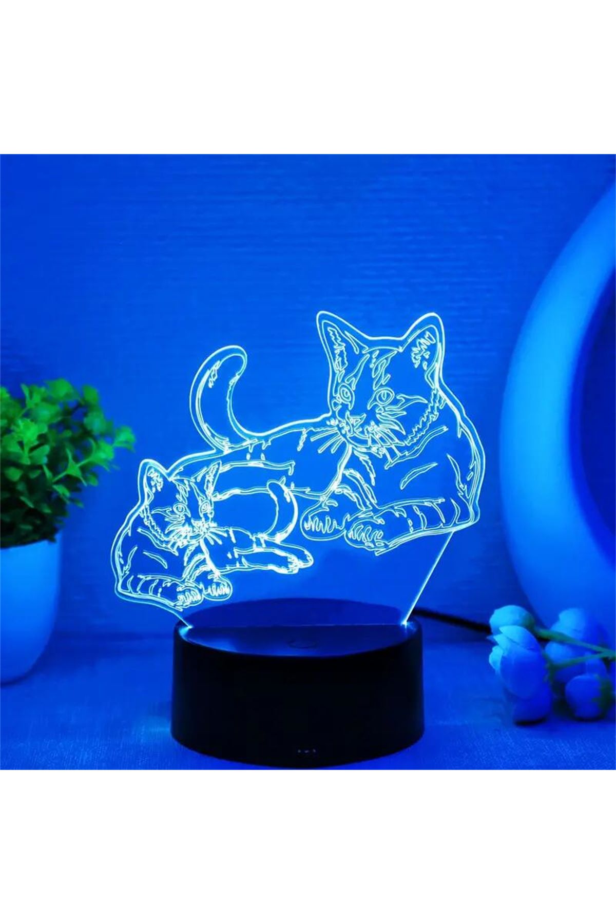 WLFYS-1pc Two Cats 3D Night Light, 3D Optical Illusion Lamp With Touch, 7-Color Changing Ambient Light ... 5
